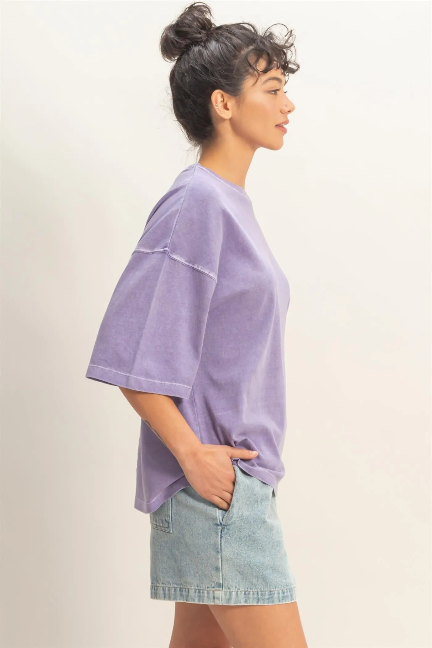 Purple Pigment Oversized Half-Sleeve T-Shirt sold by Pinkblush product image thumbnail 2