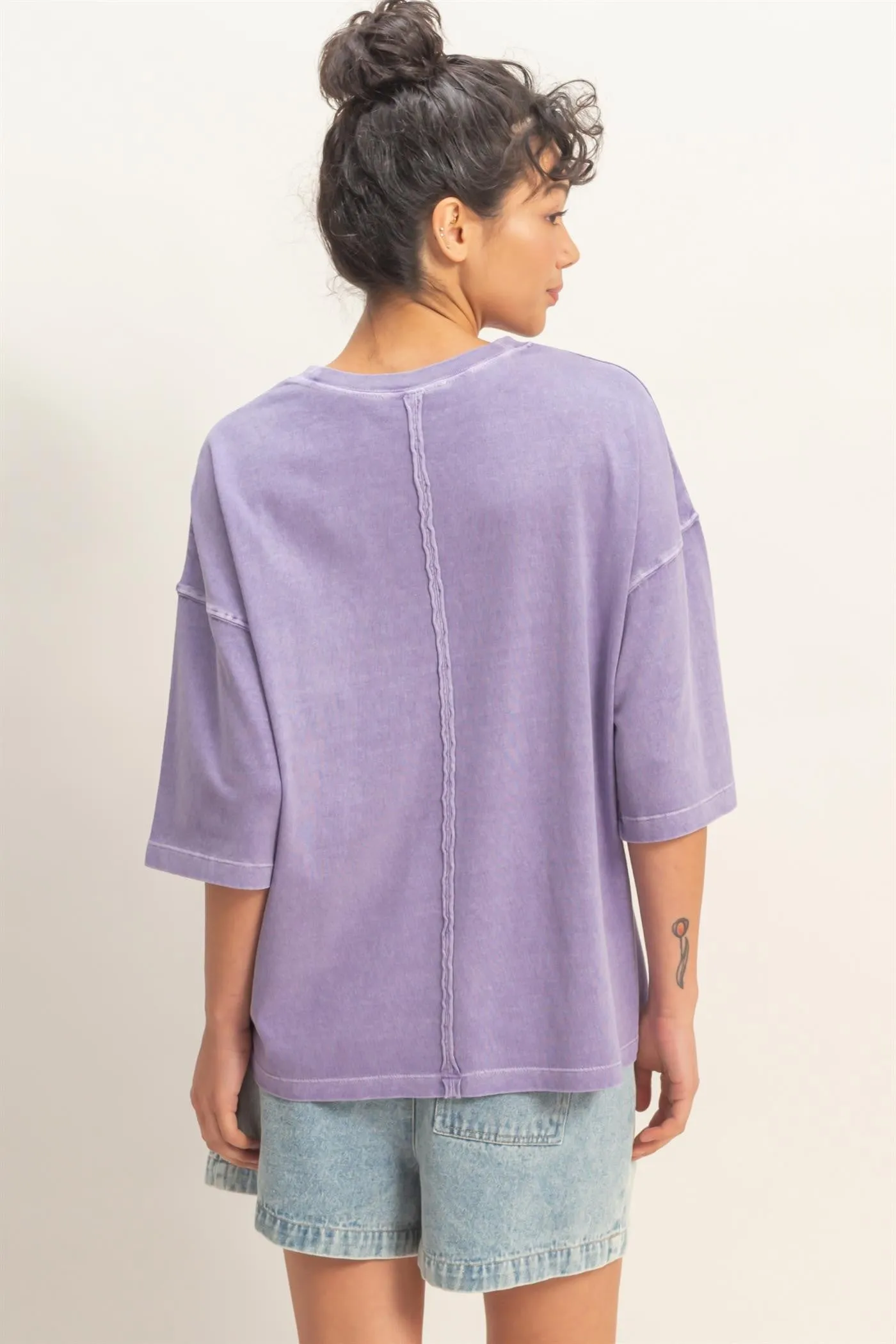 Purple Pigment Oversized Half-Sleeve T-Shirt sold by Pinkblush product image thumbnail 3
