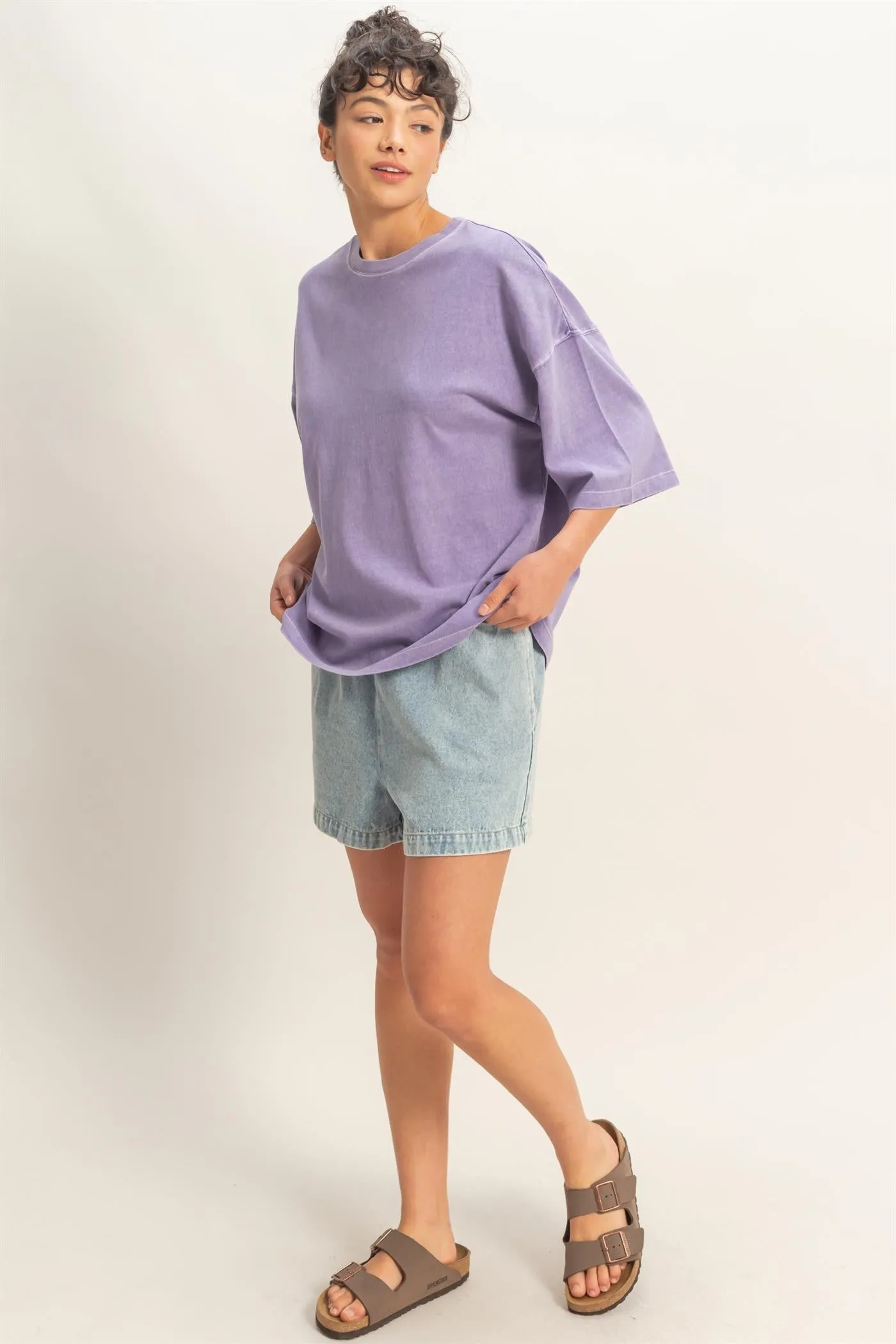 Purple Pigment Oversized Half-Sleeve T-Shirt sold by Pinkblush product image thumbnail 4