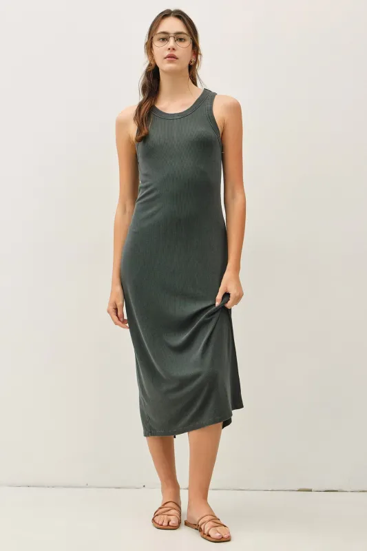 Charcoal Ribbed Midi Tank Dress made by BE COOL