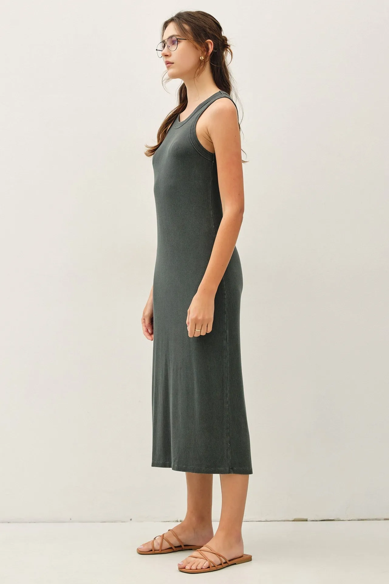 Charcoal Ribbed Midi Tank Dress sold by Pinkblush product image thumbnail 2