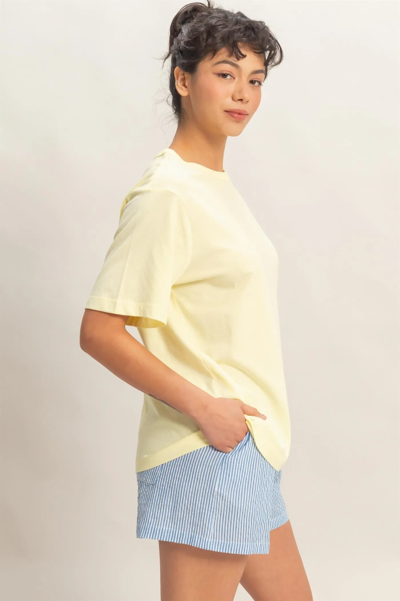 Yellow Oversized Short Sleeve Crew Neck T-Shirt sold by Pinkblush product image thumbnail 3