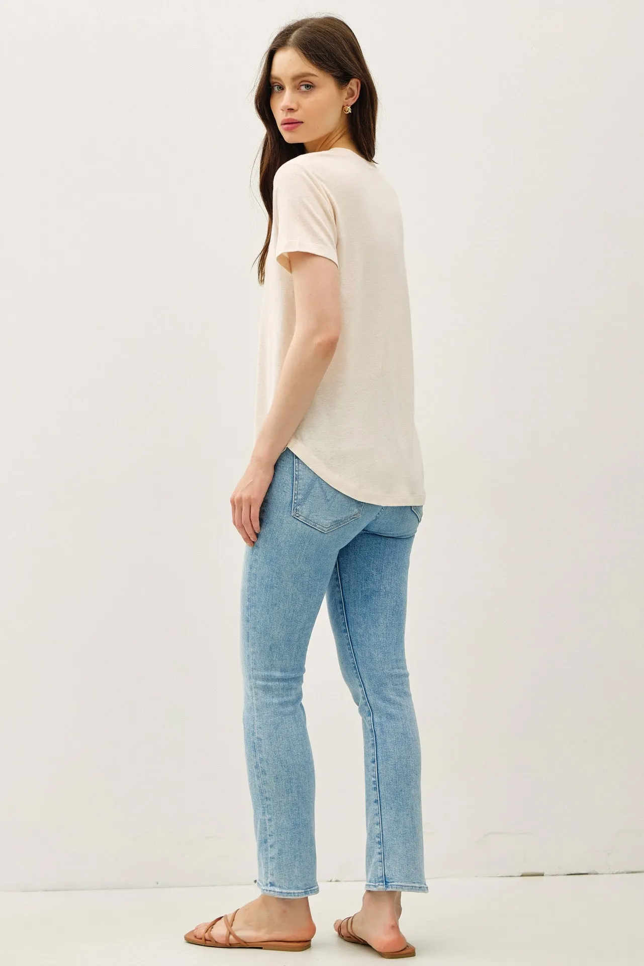 Natural Linen Blend V-Neck Short Sleeve T-Shirt sold by Pinkblush product image thumbnail 3