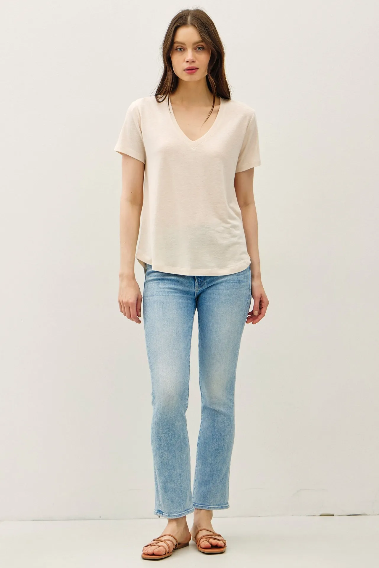 Natural Linen Blend V-Neck Short Sleeve T-Shirt sold by Pinkblush product image thumbnail 2