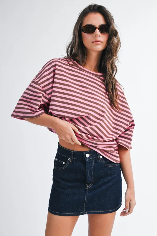 Chocolate Oversized Striped Boyfriend Tee made by Pinkblush