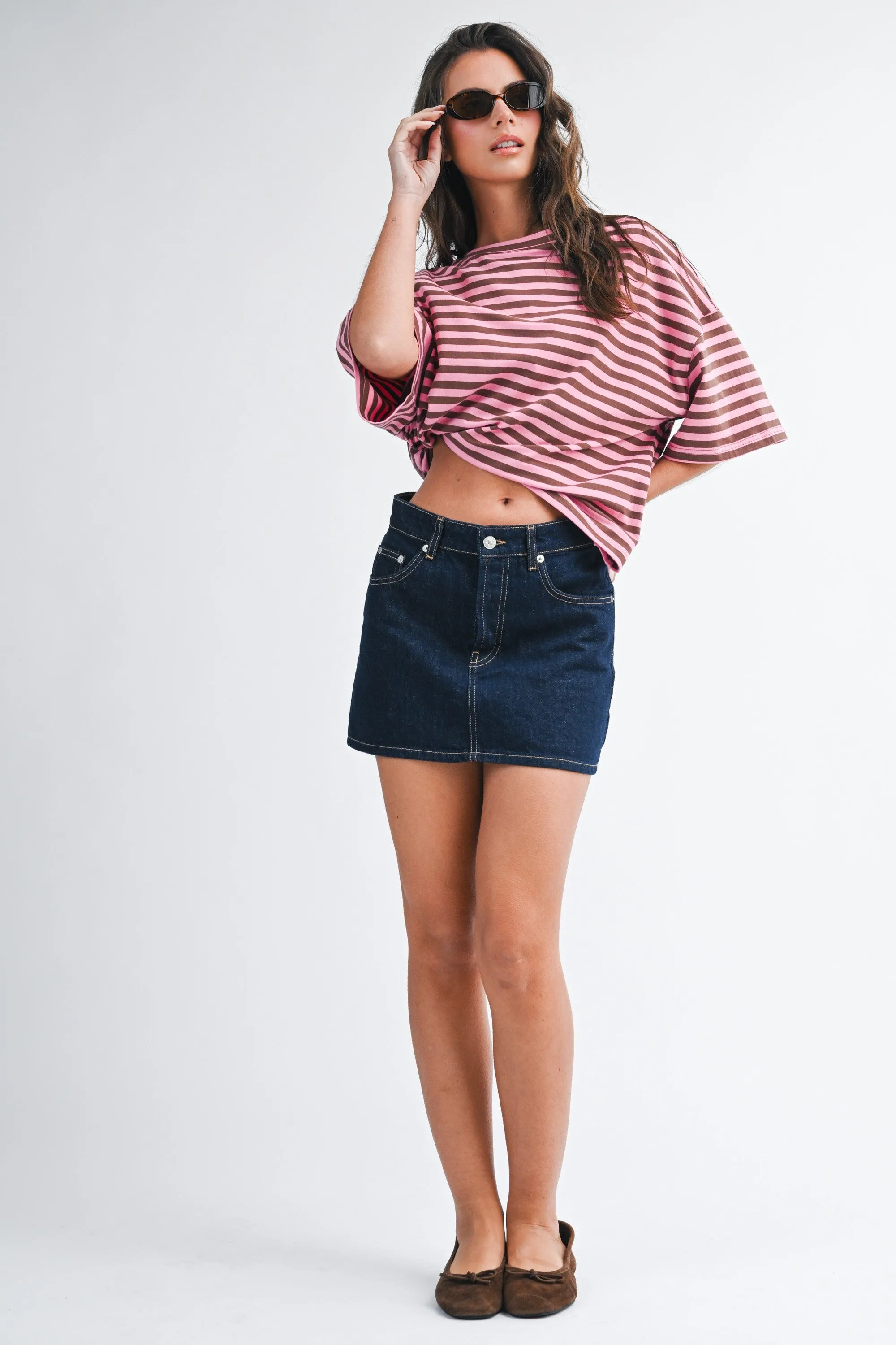 Chocolate Oversized Striped Boyfriend Tee sold by Pinkblush product image thumbnail 3