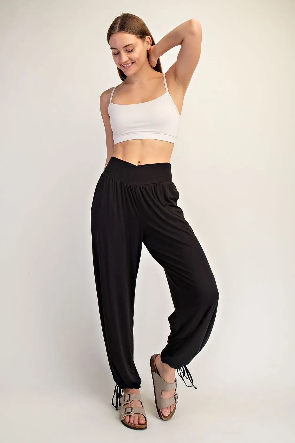 Black Crossover Waist Pants sold by Pinkblush
