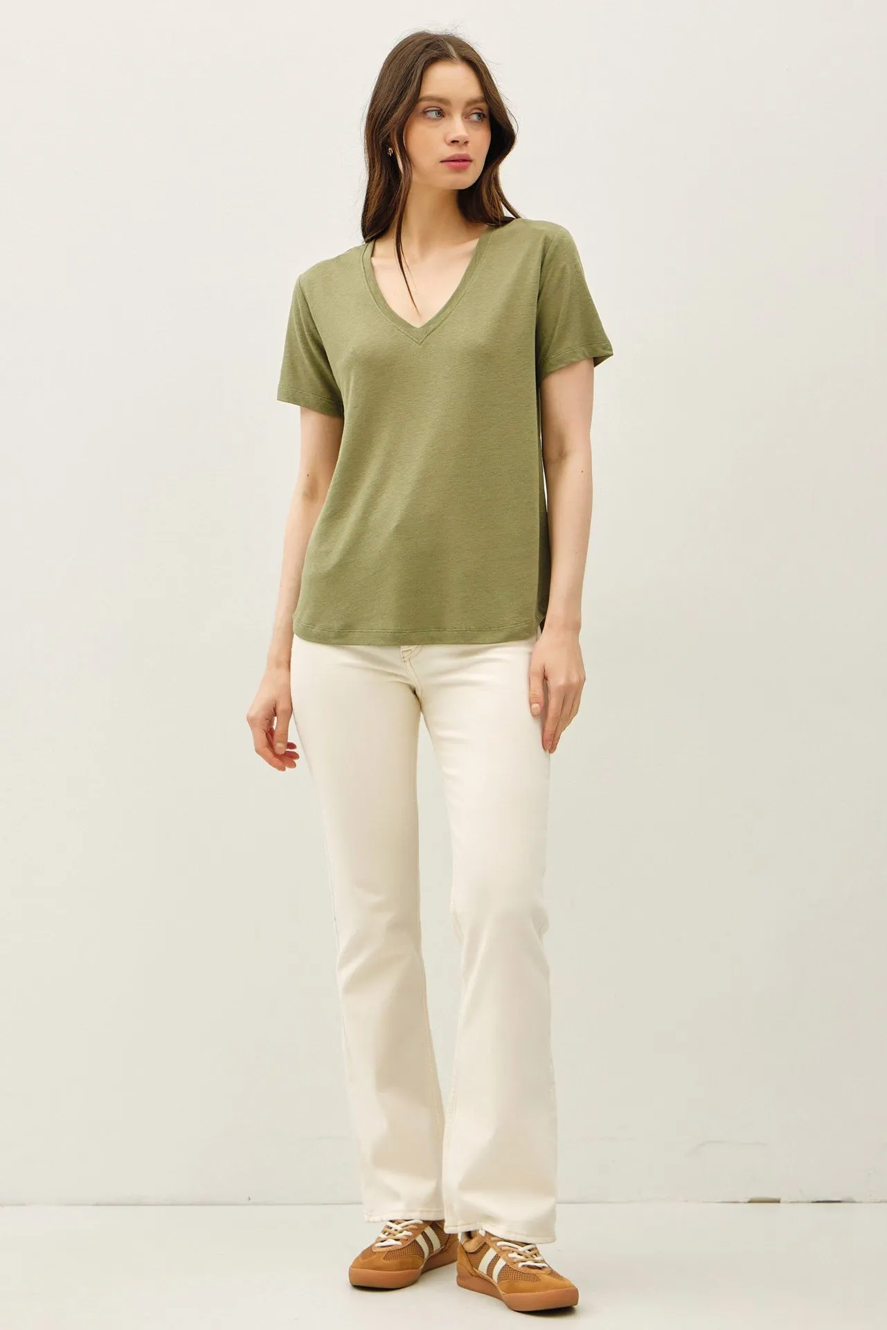 Fern Linen Blend V-Neck Short Sleeve T-Shirt sold by Pinkblush product image thumbnail 2