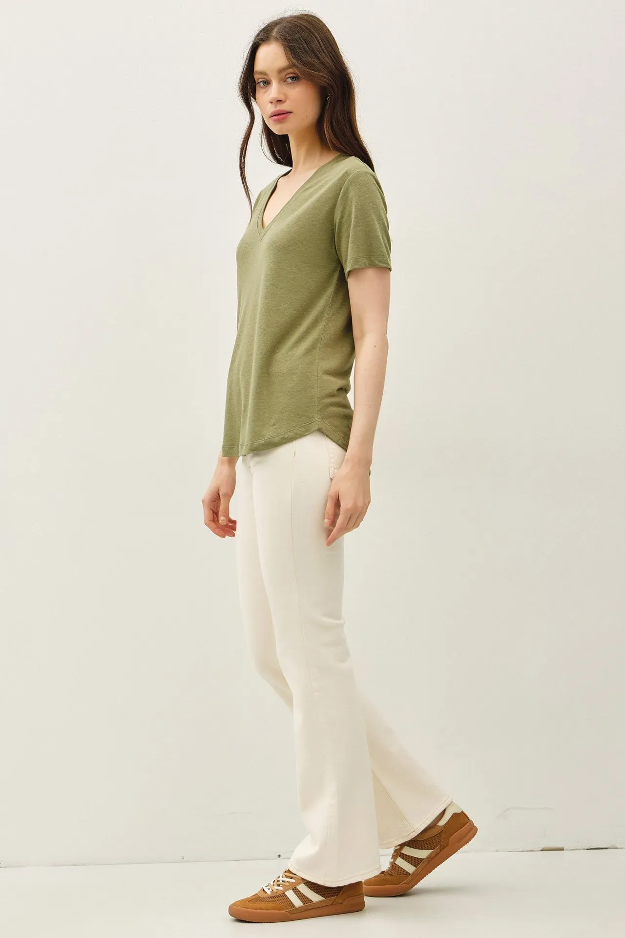 Fern Linen Blend V-Neck Short Sleeve T-Shirt sold by Pinkblush product image thumbnail 3