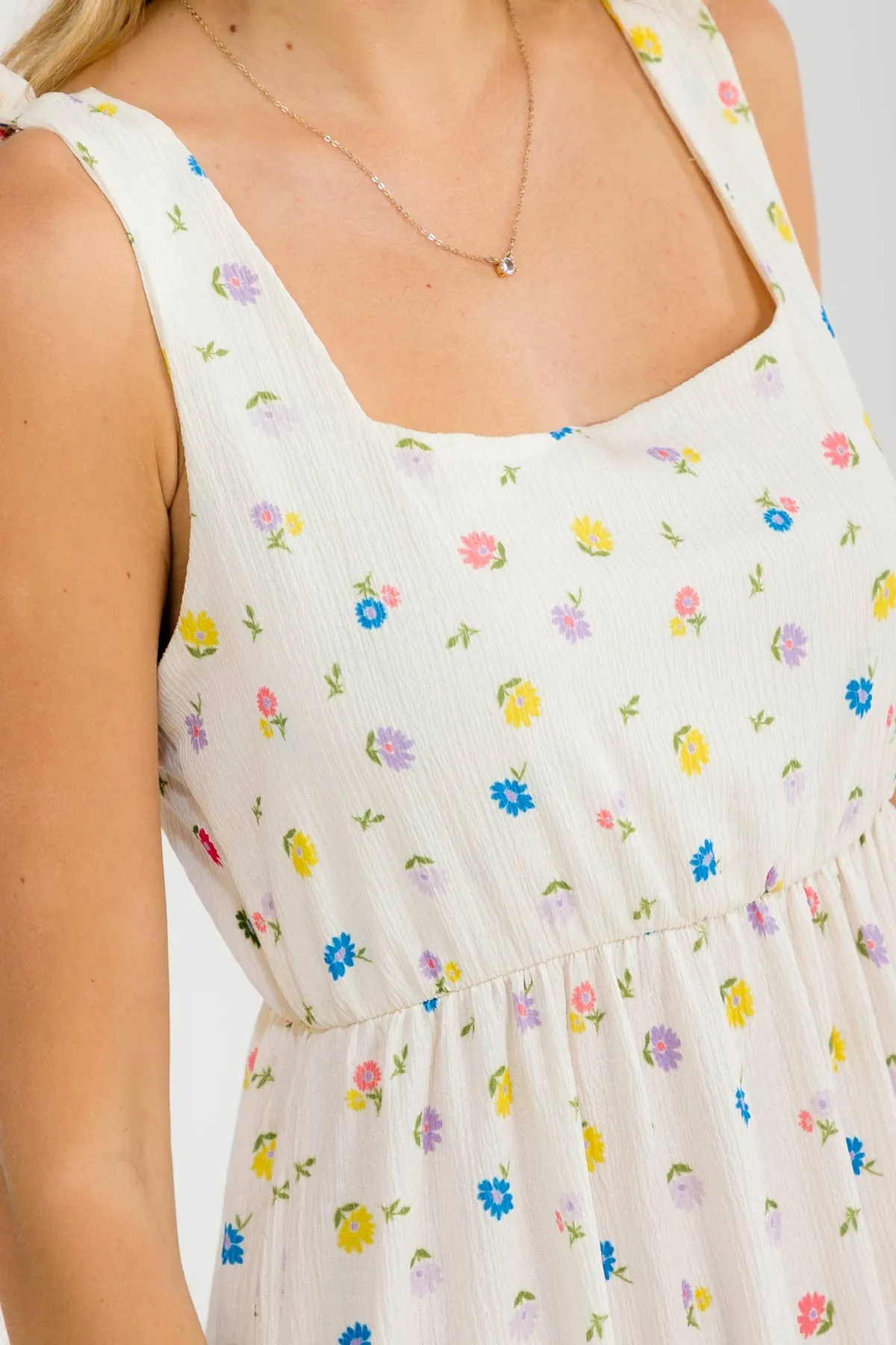 Ivory Floral Tiered Shoulder Tie Maxi Dress sold by Pinkblush product image thumbnail 5