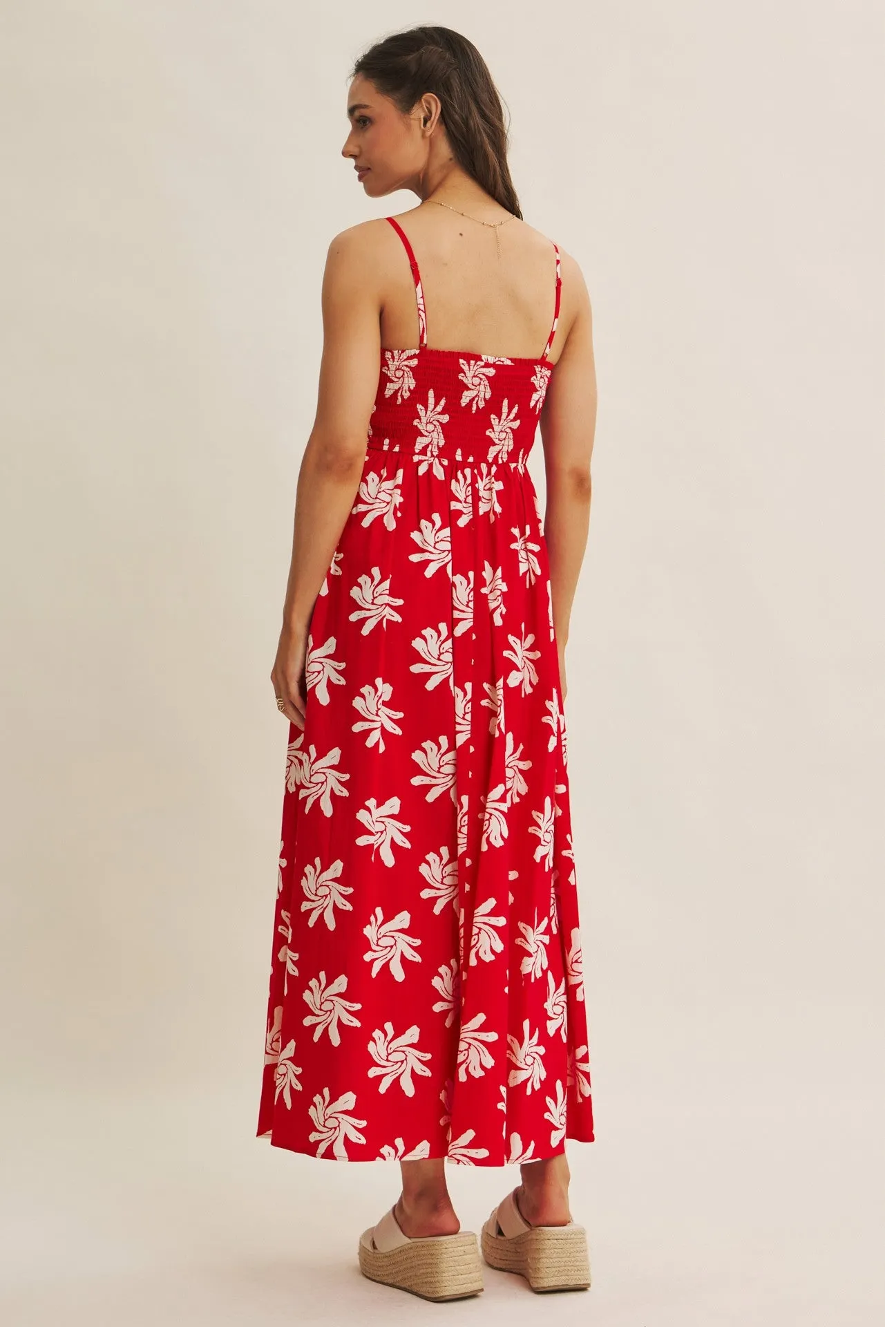 Red Printed Square Neck Smocked Maxi Dress sold by Pinkblush product image thumbnail 4
