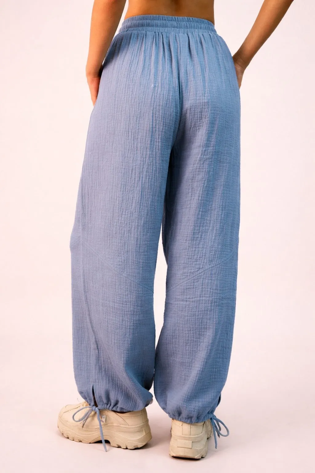 Blue Gauze Cinched Hem Pants sold by Pinkblush product image thumbnail 3