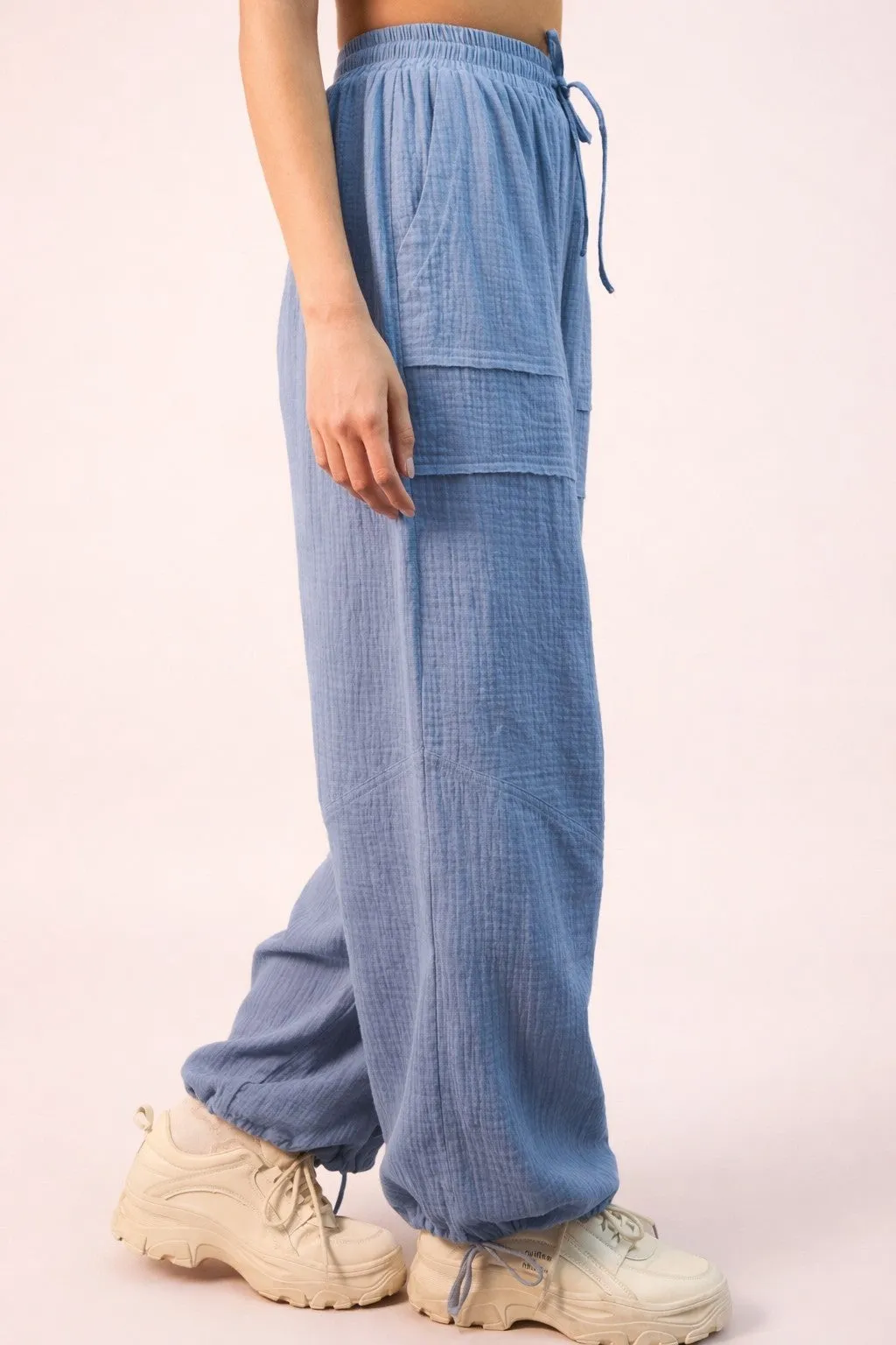 Blue Gauze Cinched Hem Pants sold by Pinkblush product image thumbnail 2
