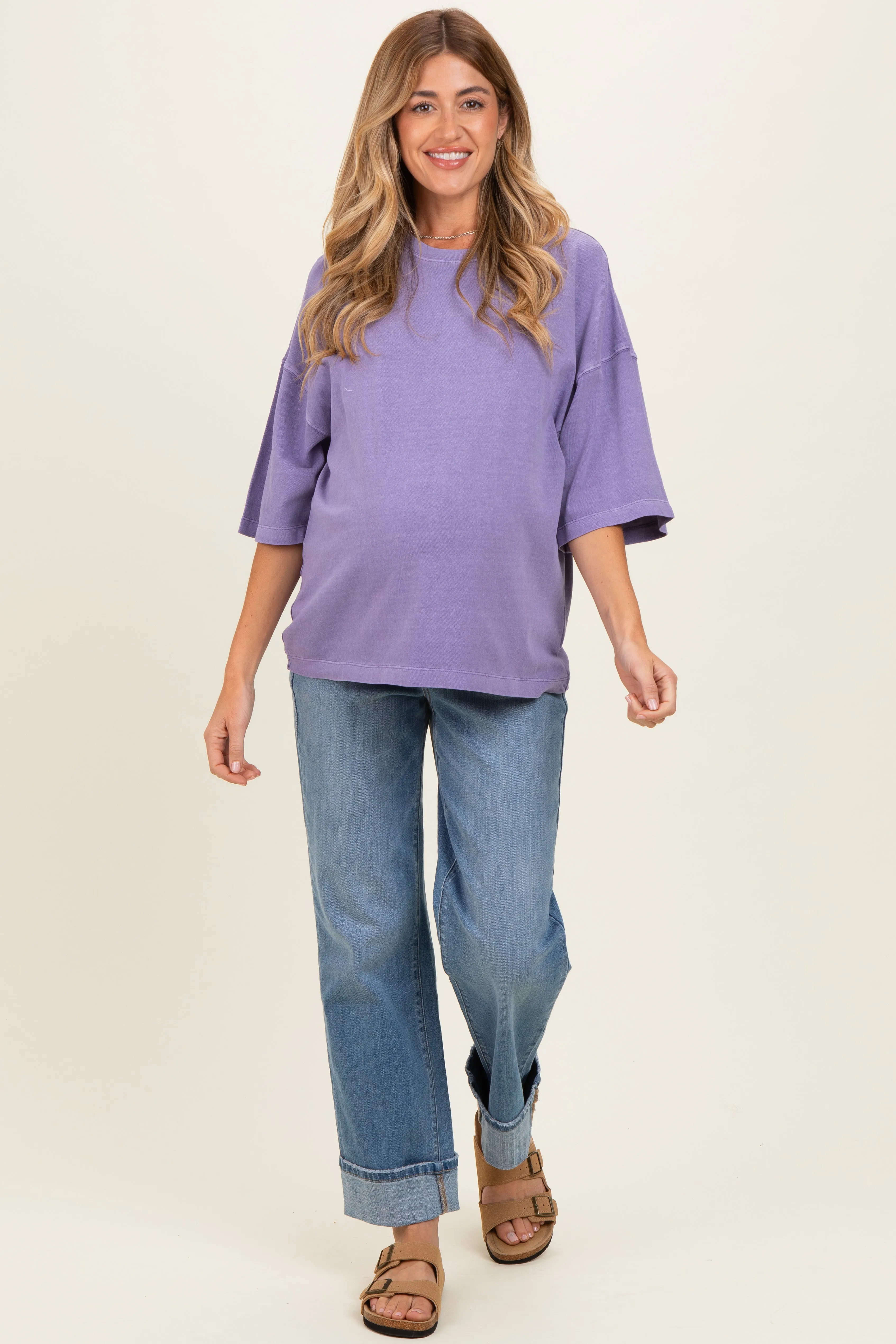 Purple Pigment Oversized Half-Sleeve Maternity T-Shirt sold by Pinkblush product image thumbnail 2
