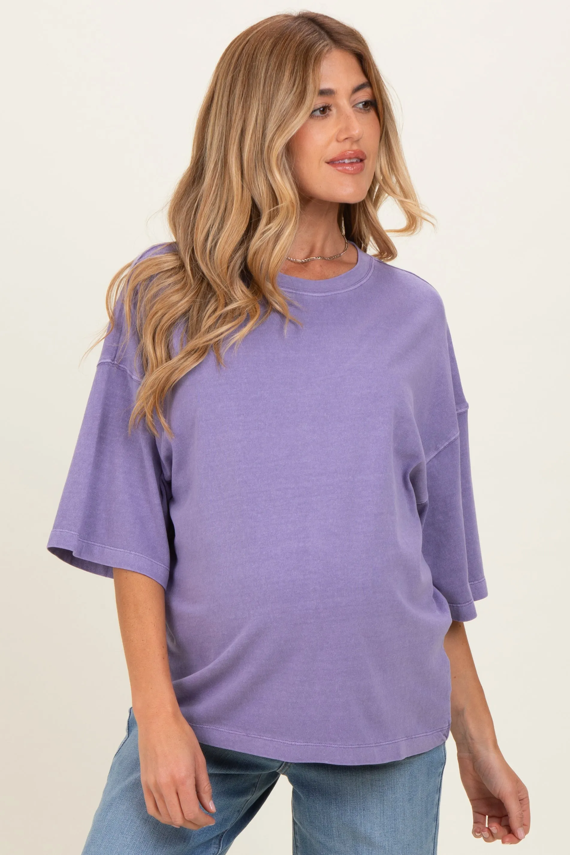 Purple Pigment Oversized Half-Sleeve Maternity T-Shirt sold by Pinkblush