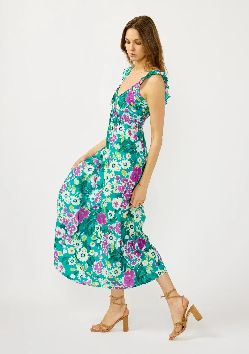 Teal Floral V-Neck Ruffle Strap Maxi Dress sold by Pinkblush product image thumbnail 2