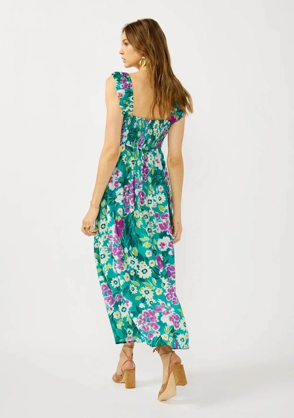Teal Floral V-Neck Ruffle Strap Maxi Dress sold by Pinkblush product image thumbnail 3
