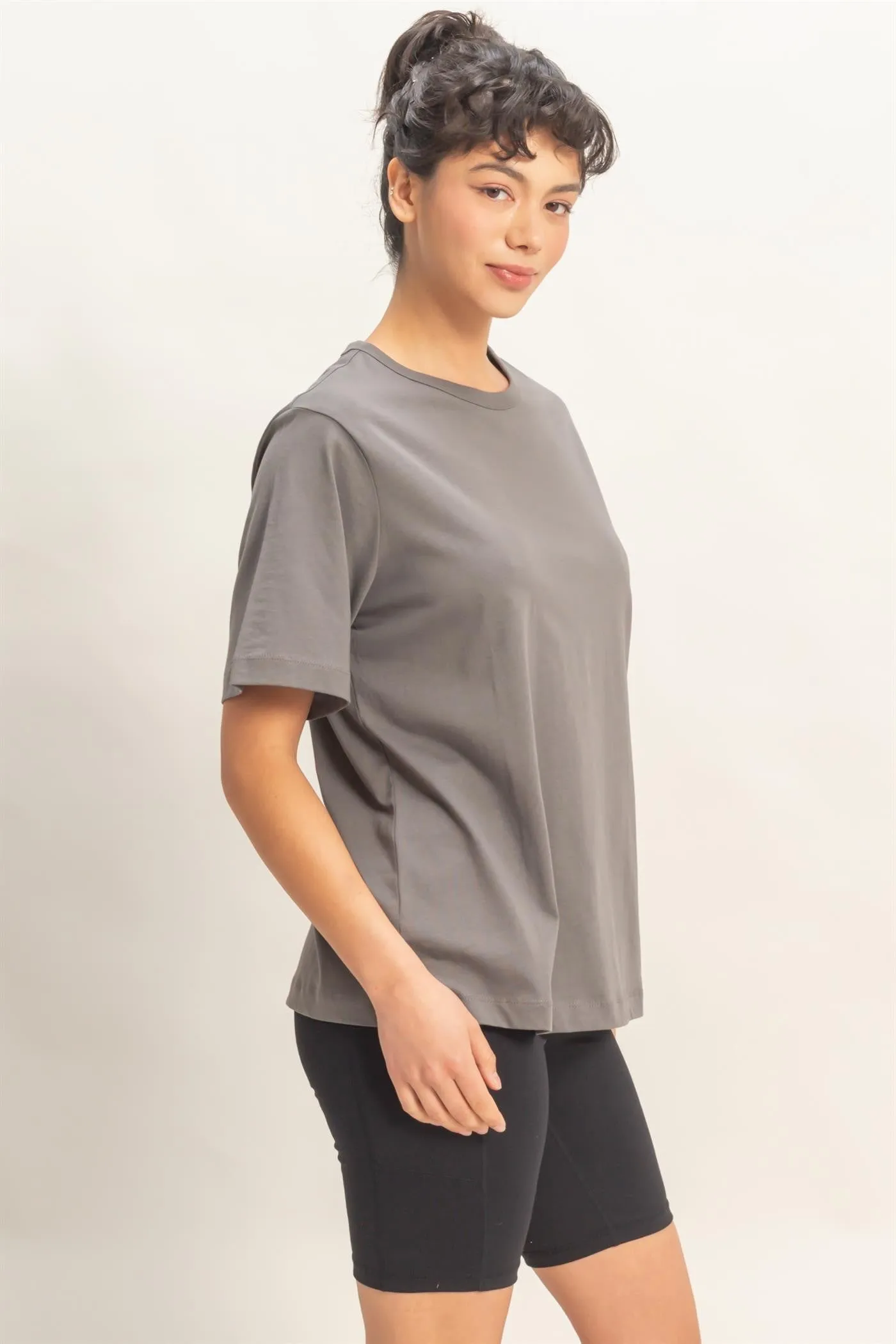 Charcoal Oversized Short Sleeve Crew Neck T-Shirt sold by Pinkblush product image thumbnail 3