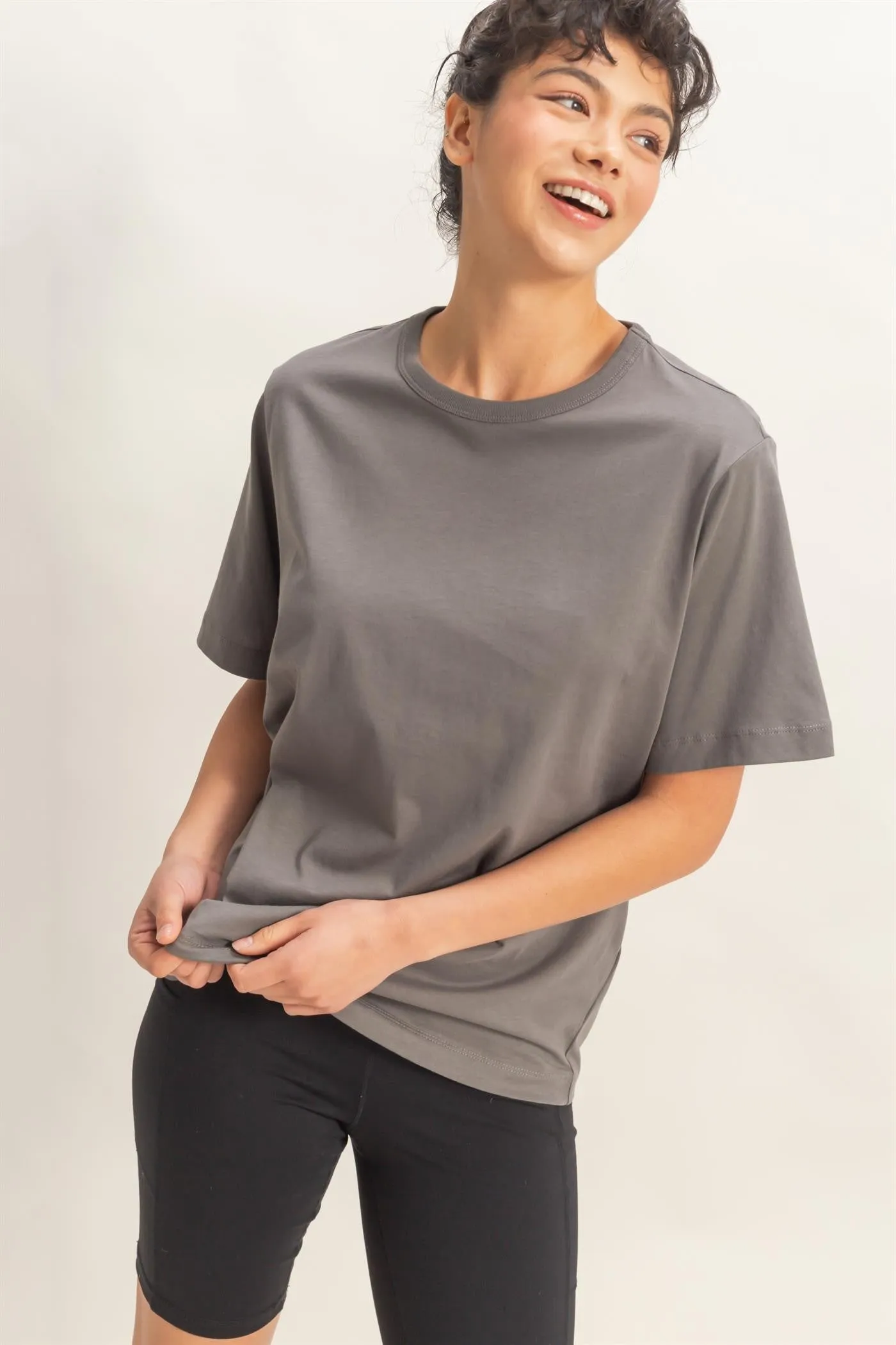 Charcoal Oversized Short Sleeve Crew Neck T-Shirt sold by Pinkblush