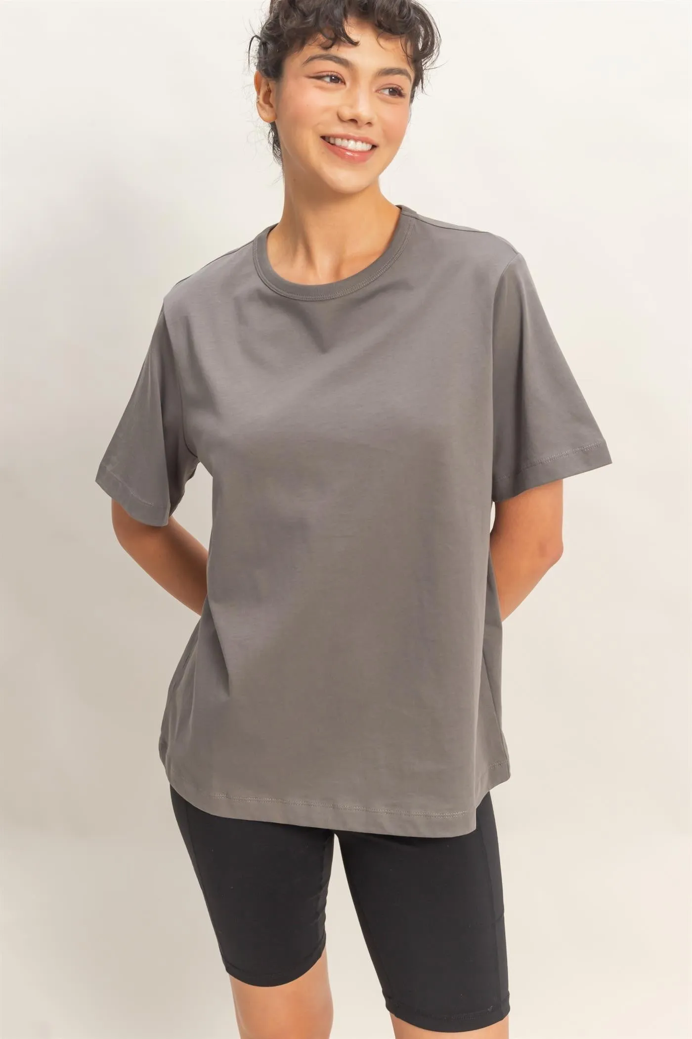 Charcoal Oversized Short Sleeve Crew Neck T-Shirt sold by Pinkblush product image thumbnail 2