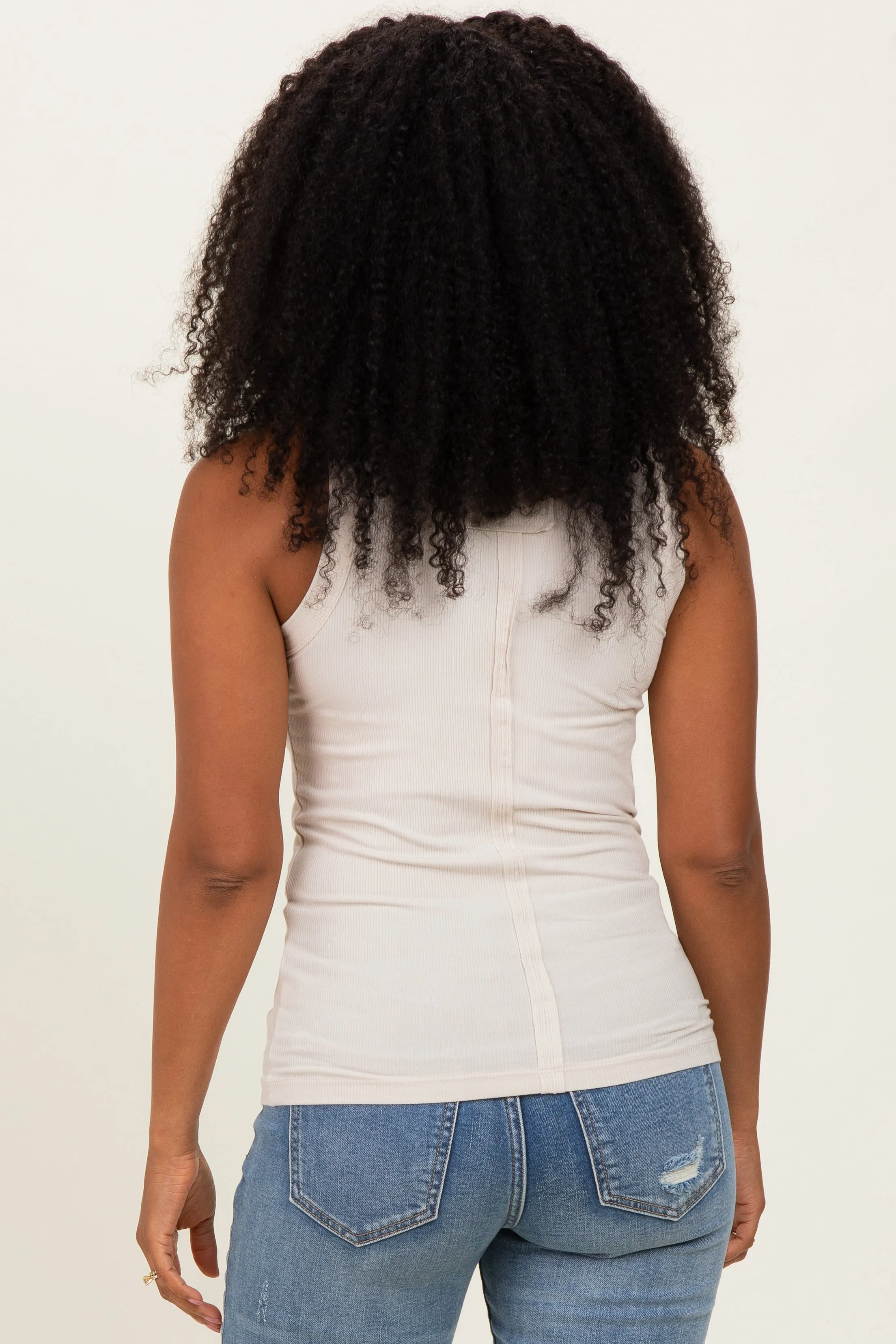 Sand Beige Ribbed High Neck Tank Top sold by Pinkblush product image thumbnail 4