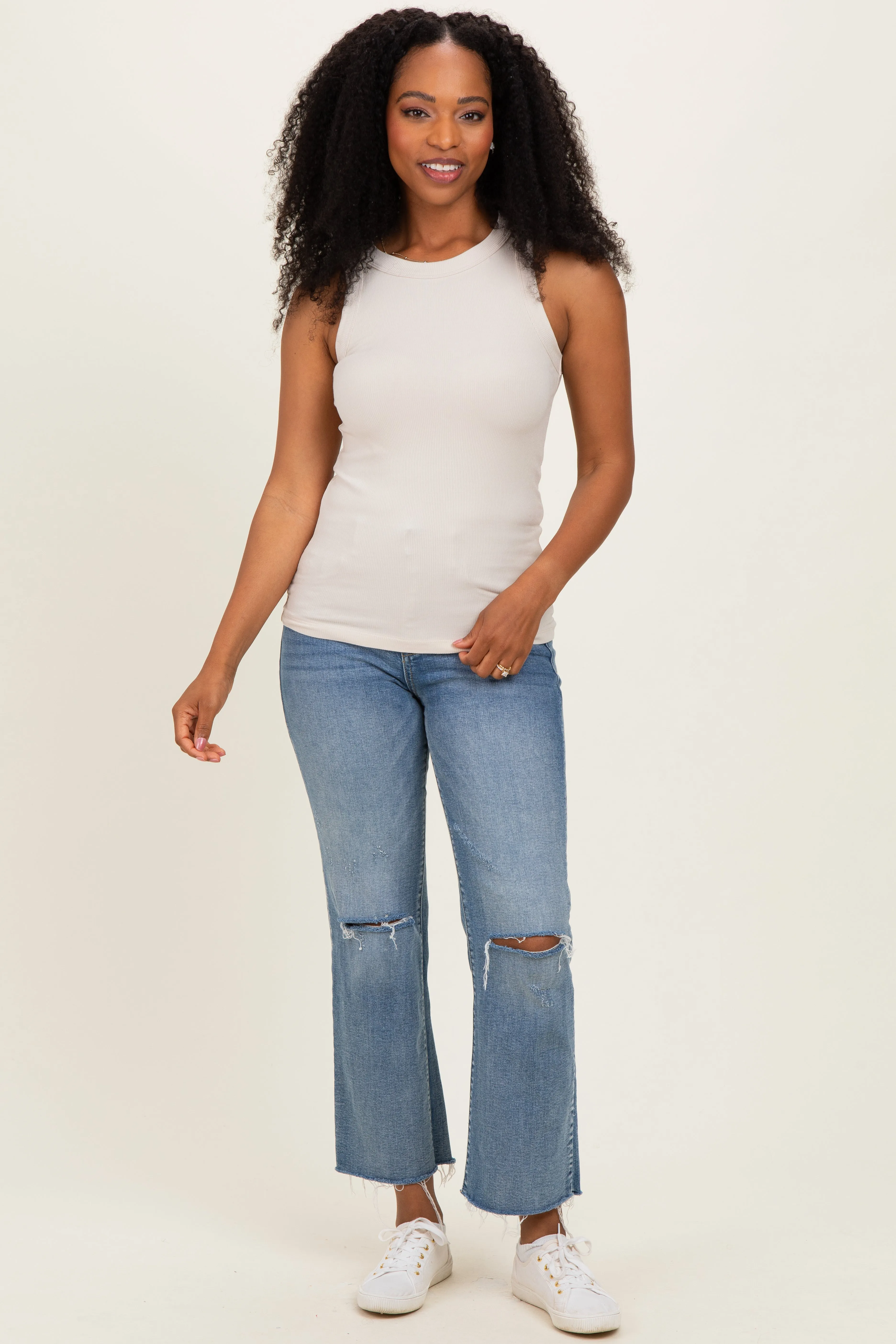Sand Beige Ribbed High Neck Tank Top sold by Pinkblush product image thumbnail 3