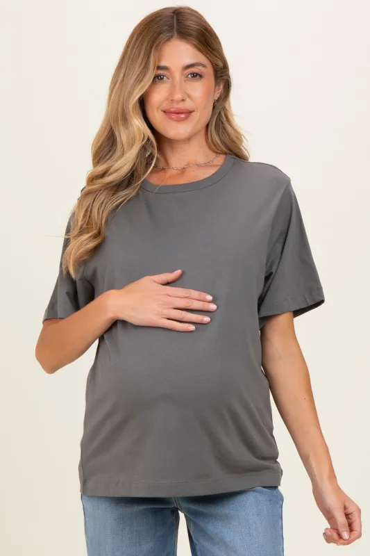 Charcoal Oversized Short Sleeve Crew Neck Maternity T-Shirt made by HYFVE