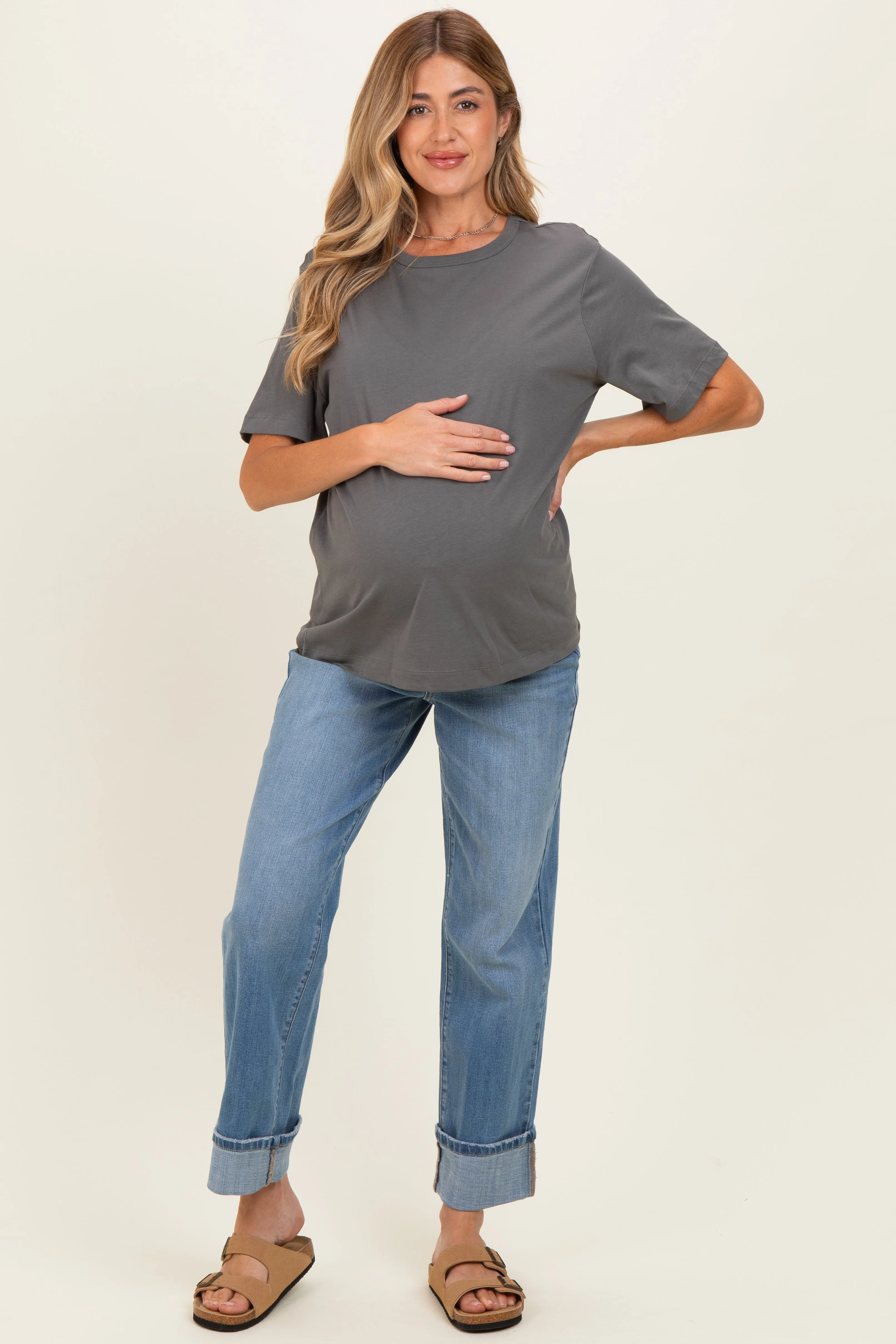 Charcoal Oversized Short Sleeve Crew Neck Maternity T-Shirt sold by Pinkblush product image thumbnail 2