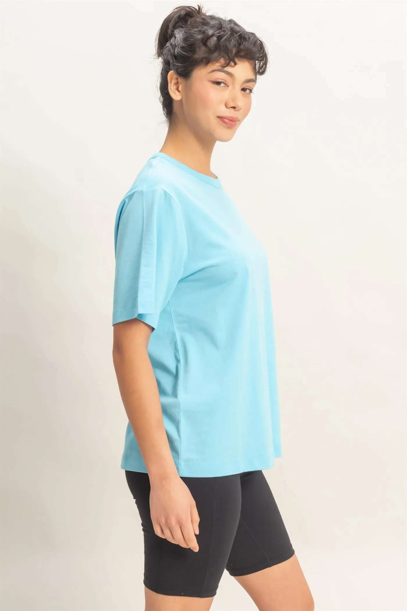 Blue Oversized Short Sleeve Crew Neck T-Shirt sold by Pinkblush product image thumbnail 3