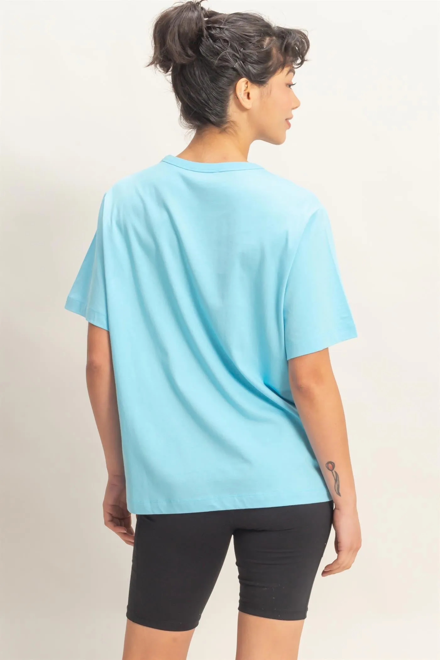 Blue Oversized Short Sleeve Crew Neck T-Shirt sold by Pinkblush product image thumbnail 4