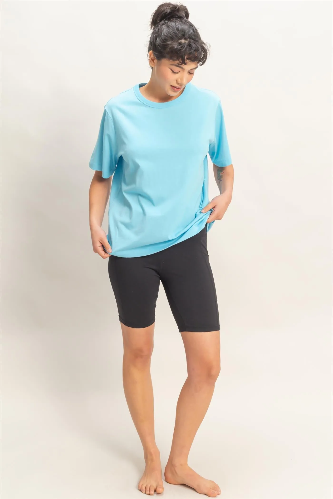 Blue Oversized Short Sleeve Crew Neck T-Shirt sold by Pinkblush product image thumbnail 5