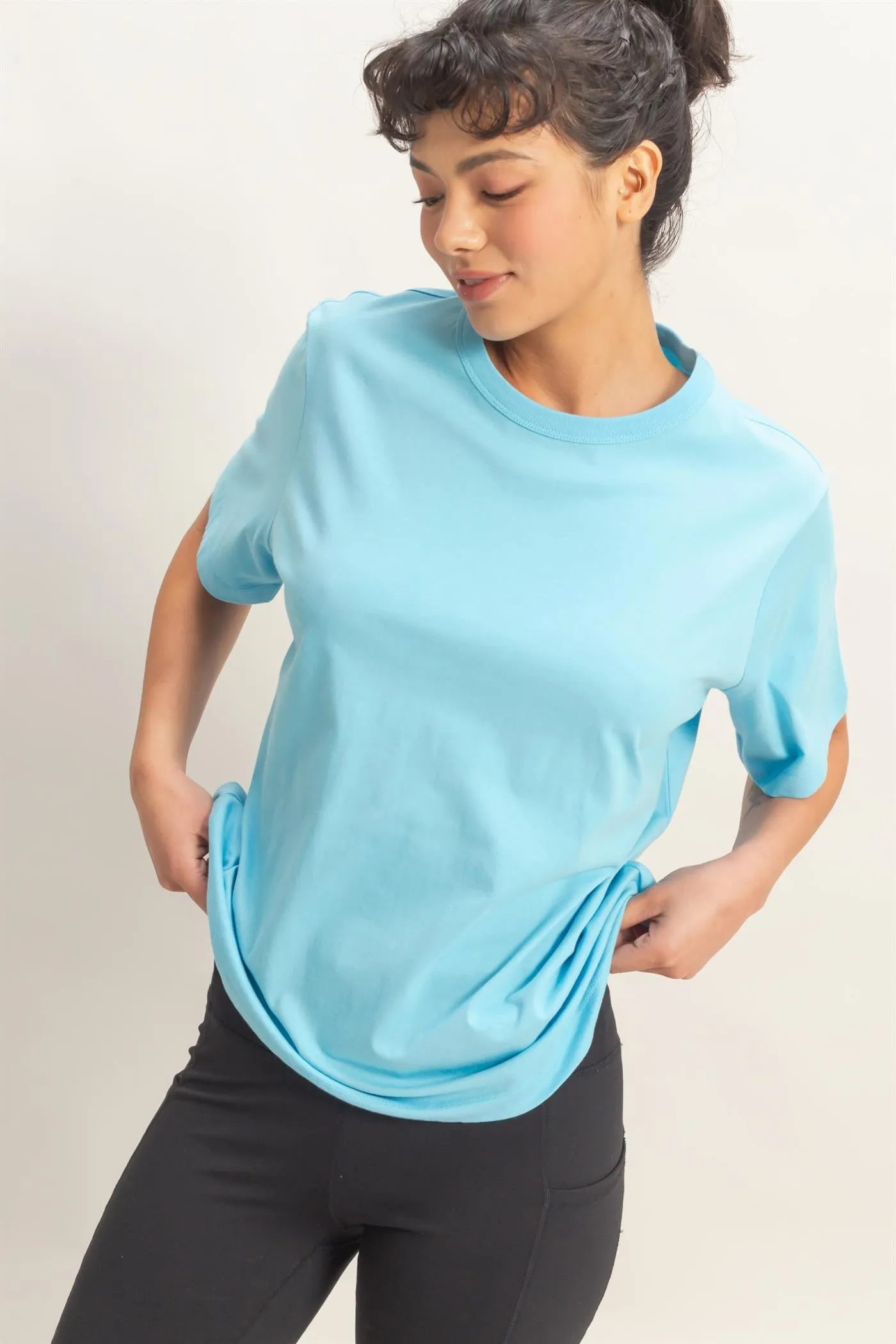 Blue Oversized Short Sleeve Crew Neck T-Shirt sold by Pinkblush product image thumbnail 2