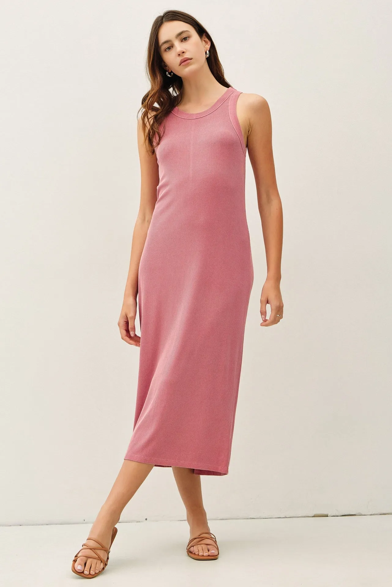 Dusty Rose Ribbed Midi Tank Dress sold by Pinkblush