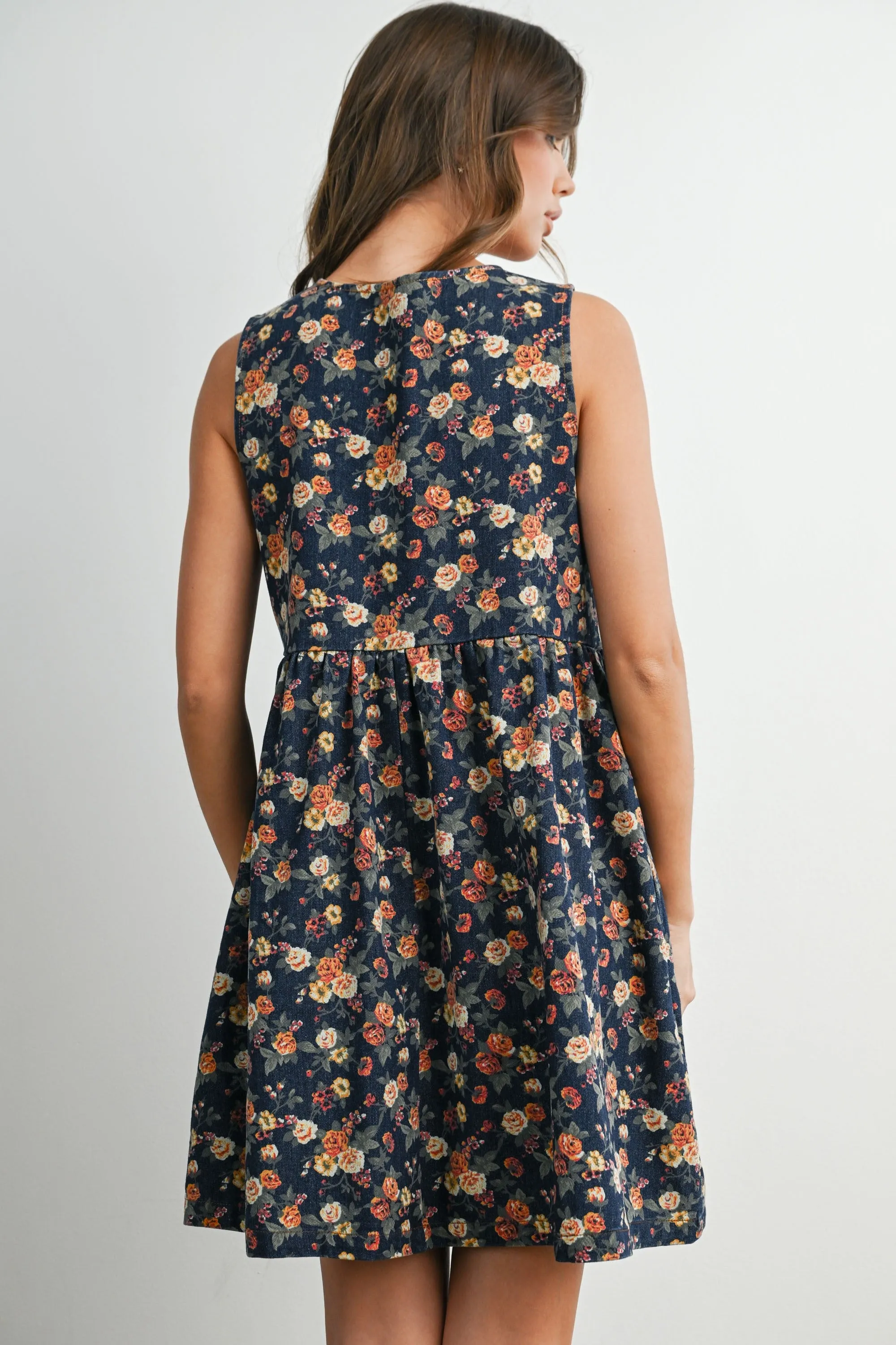 Dark Denim Floral Tie Front Mini Dress sold by Pinkblush product image thumbnail 4