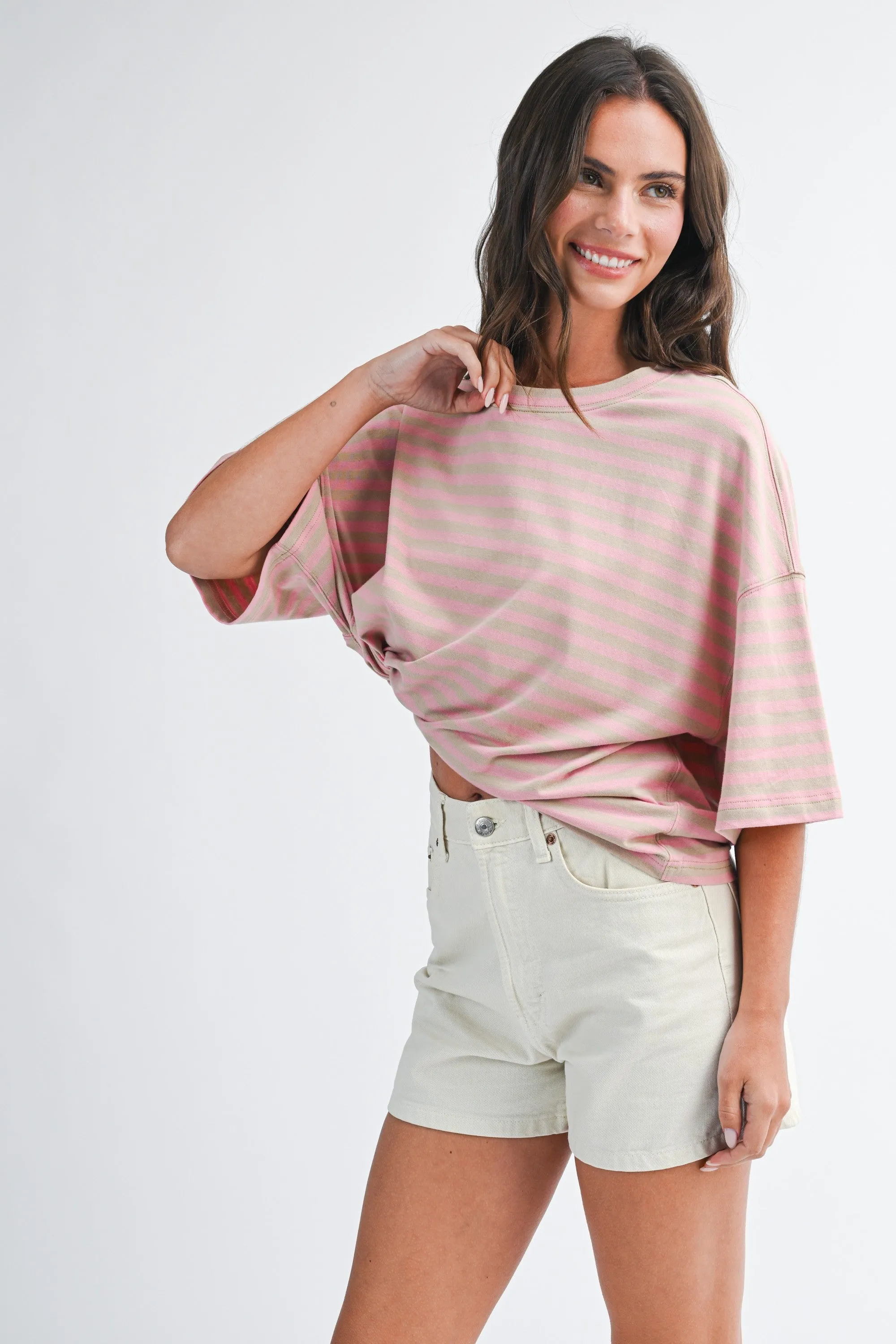 Oat Oversized Striped Boyfriend Tee sold by Pinkblush product image thumbnail 2