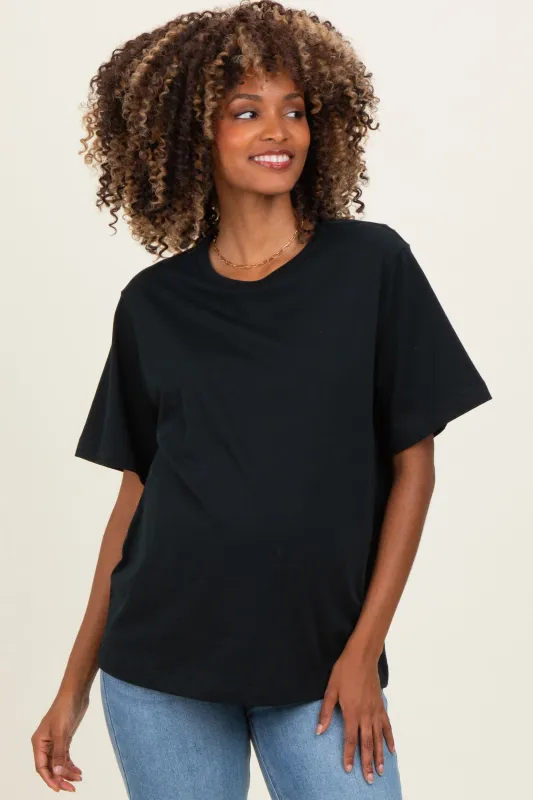 Black Oversized Short Sleeve Crew Neck Maternity T-Shirt made by HYFVE