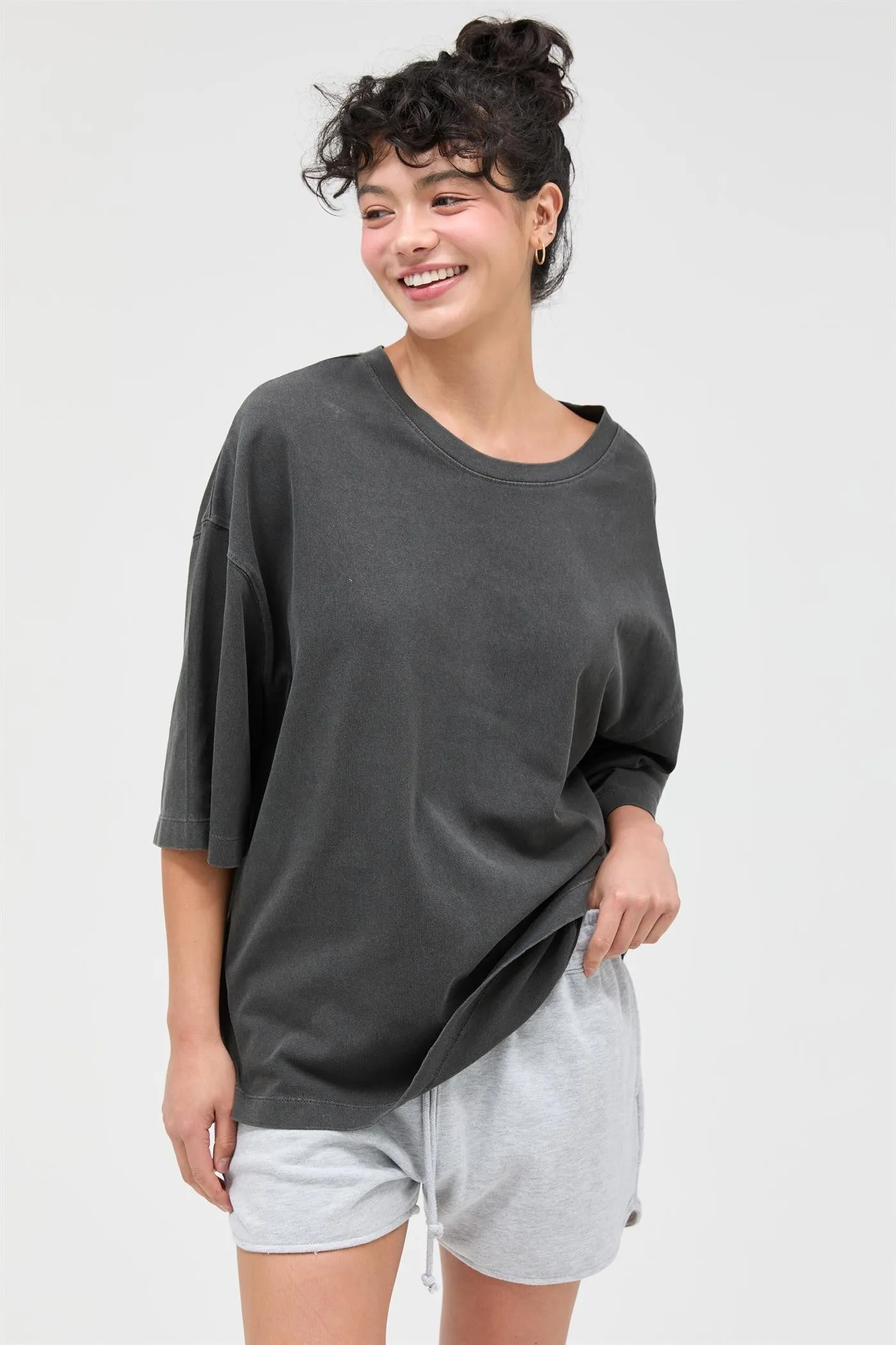 Black Pigment Oversized Half-Sleeve T-Shirt sold by Pinkblush