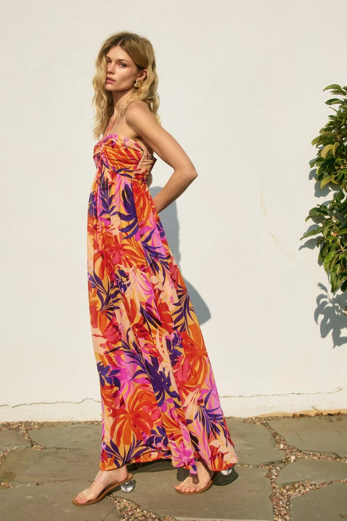 Sunset Tropical Print Halter Maxi Dress sold by Pinkblush product image thumbnail 2