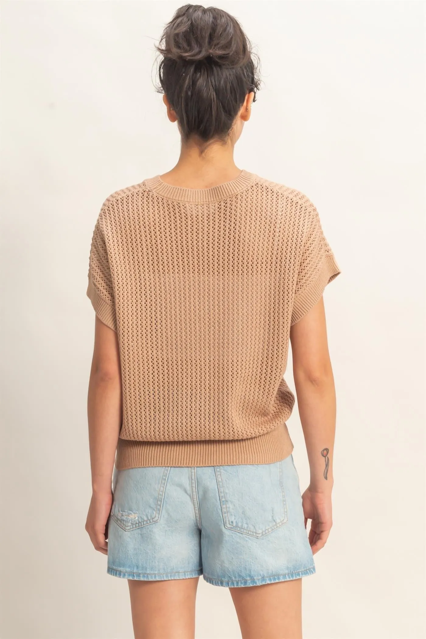 Taupe Open-Knit Dolman Sleeve Top sold by Pinkblush product image thumbnail 3