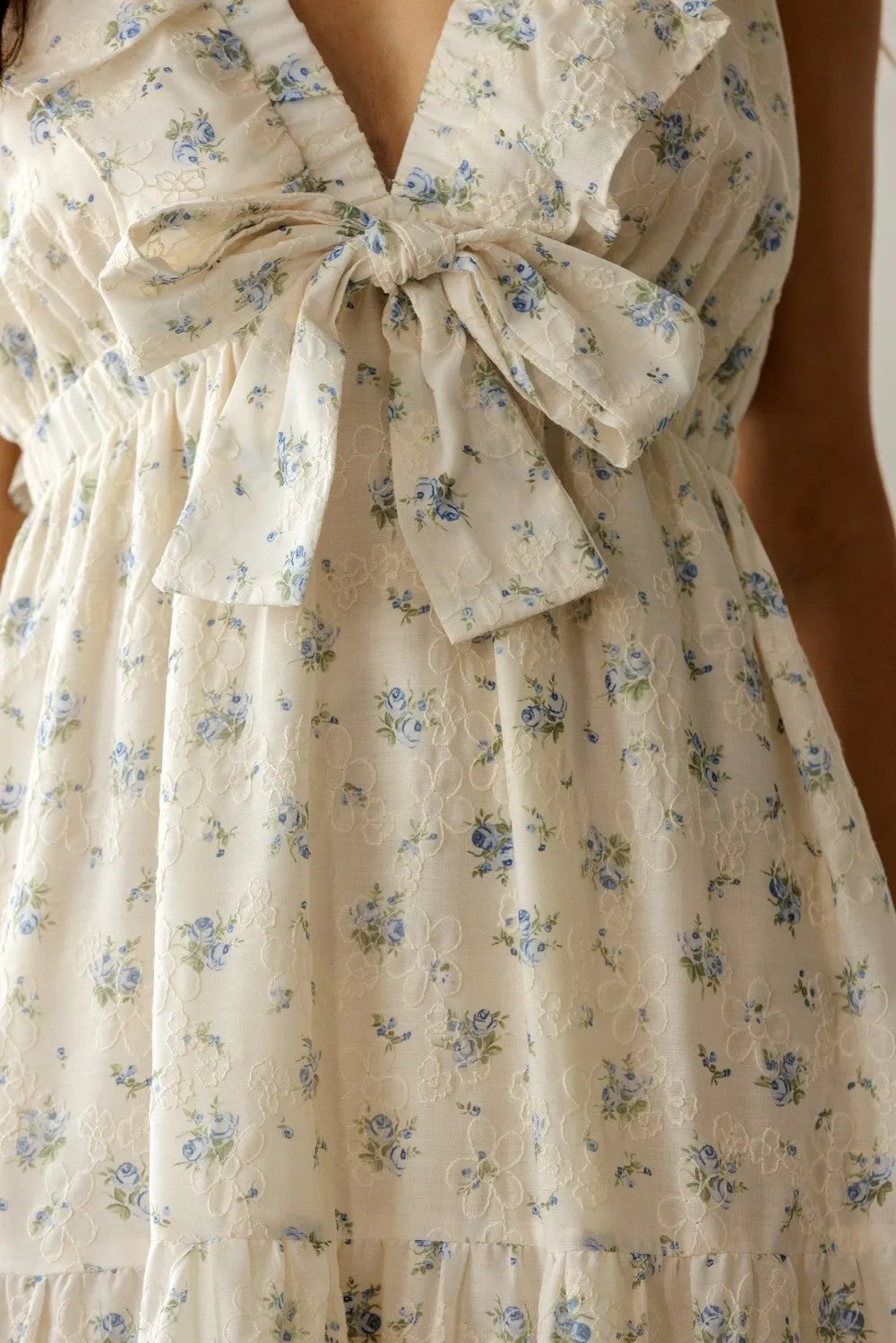 Cream Floral Front Bow Open Back Midi Dress sold by Pinkblush product image thumbnail 5