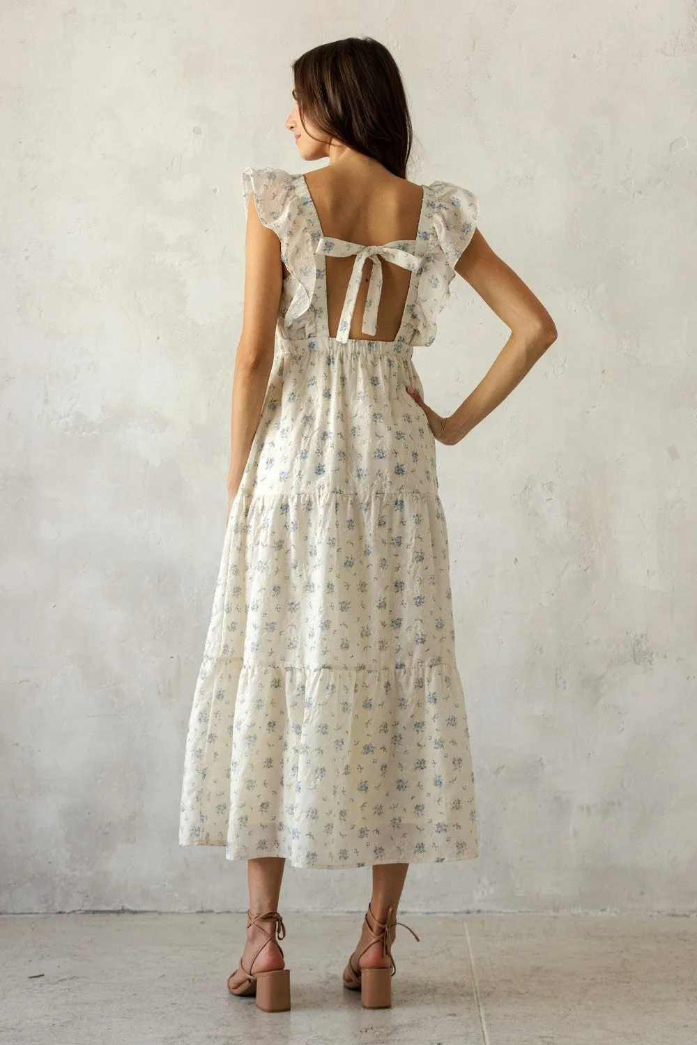 Cream Floral Front Bow Open Back Midi Dress sold by Pinkblush product image thumbnail 4