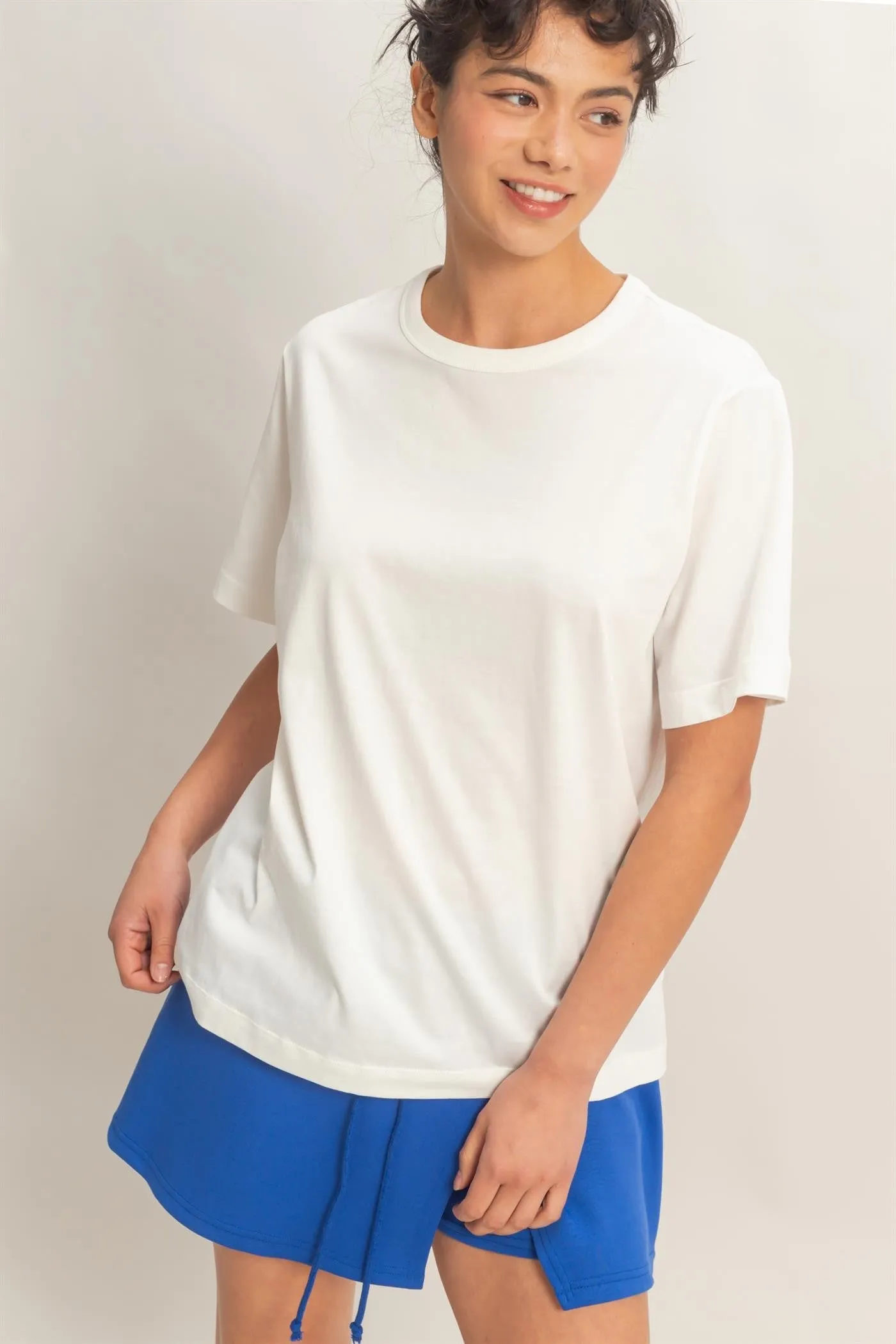 White Oversized Short Sleeve Crew Neck T-Shirt sold by Pinkblush product image thumbnail 2
