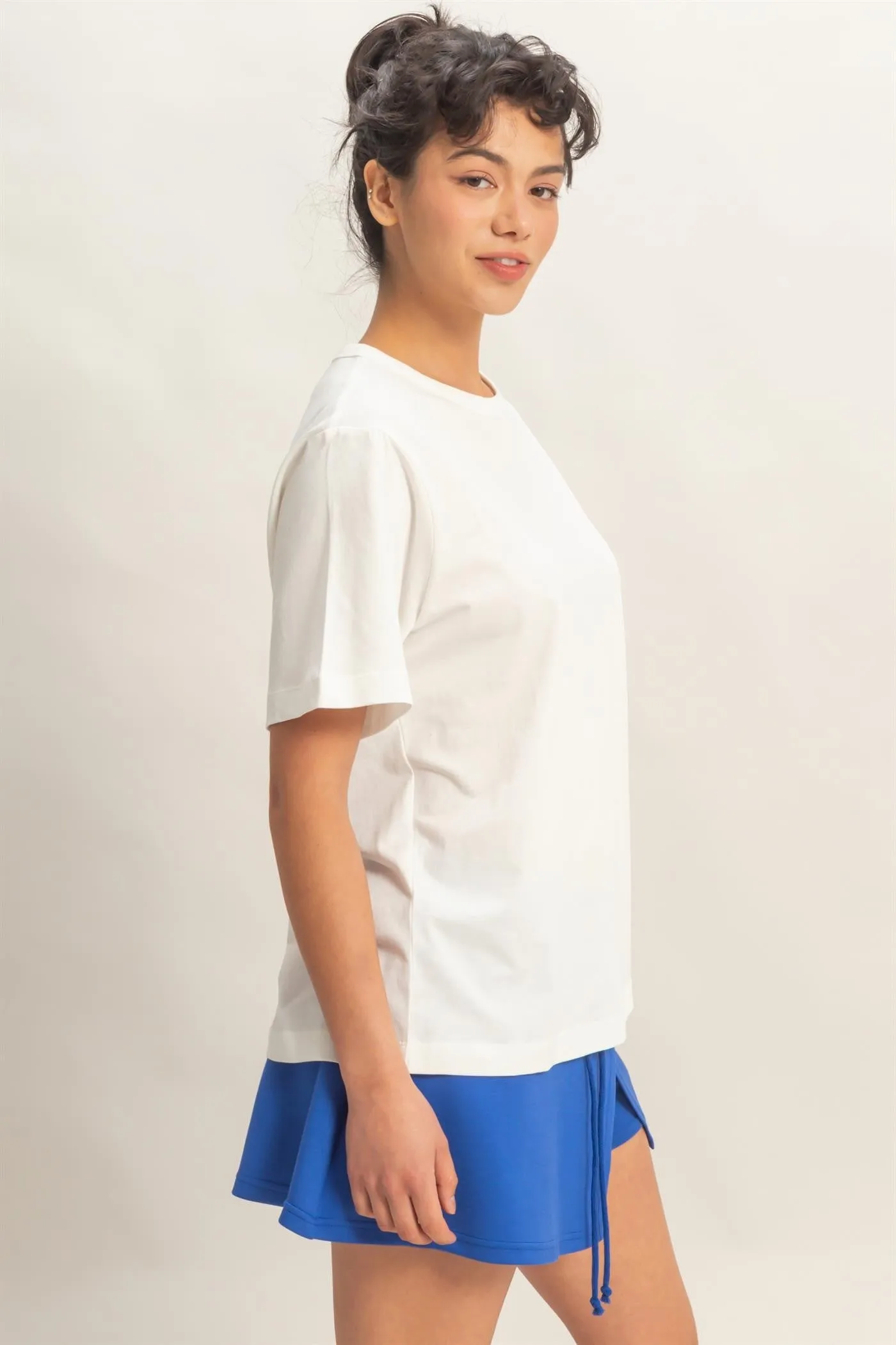 White Oversized Short Sleeve Crew Neck T-Shirt sold by Pinkblush product image thumbnail 3