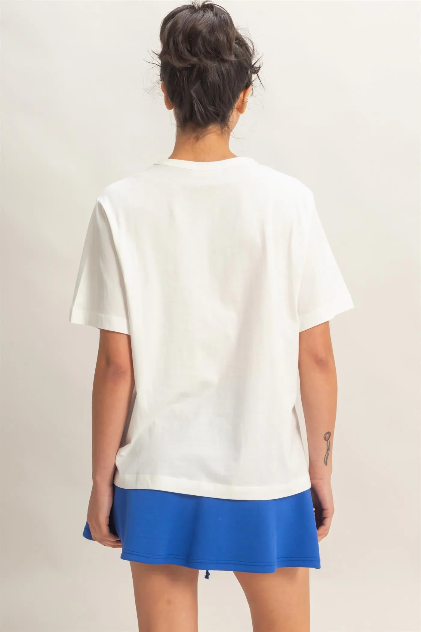 White Oversized Short Sleeve Crew Neck T-Shirt sold by Pinkblush product image thumbnail 4