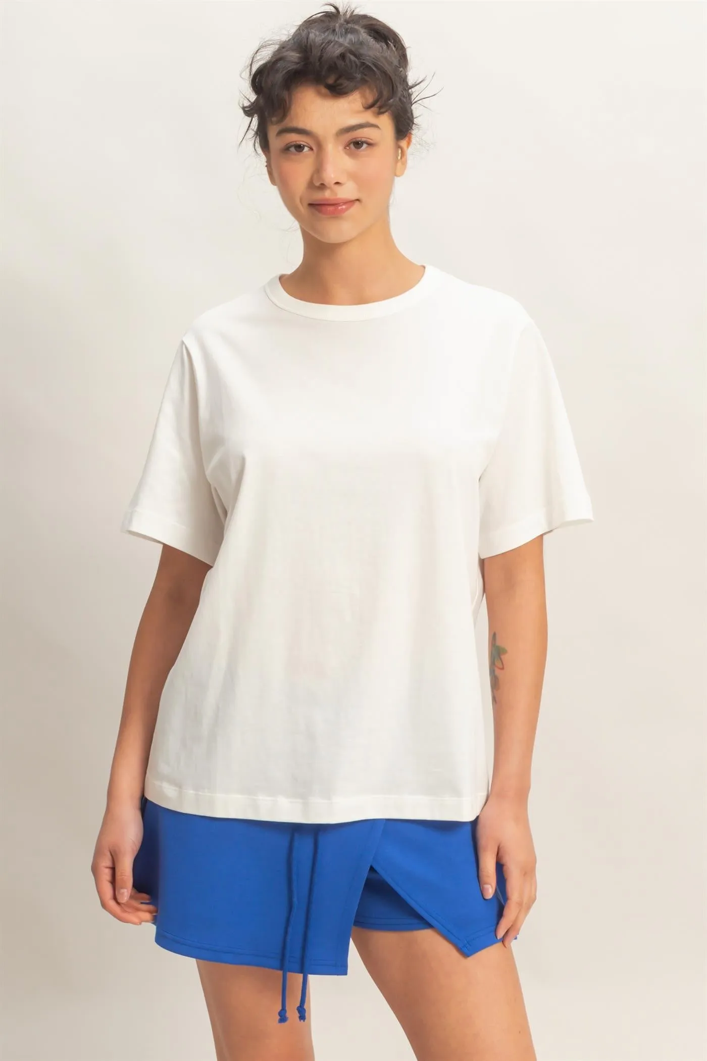 White Oversized Short Sleeve Crew Neck T-Shirt sold by Pinkblush