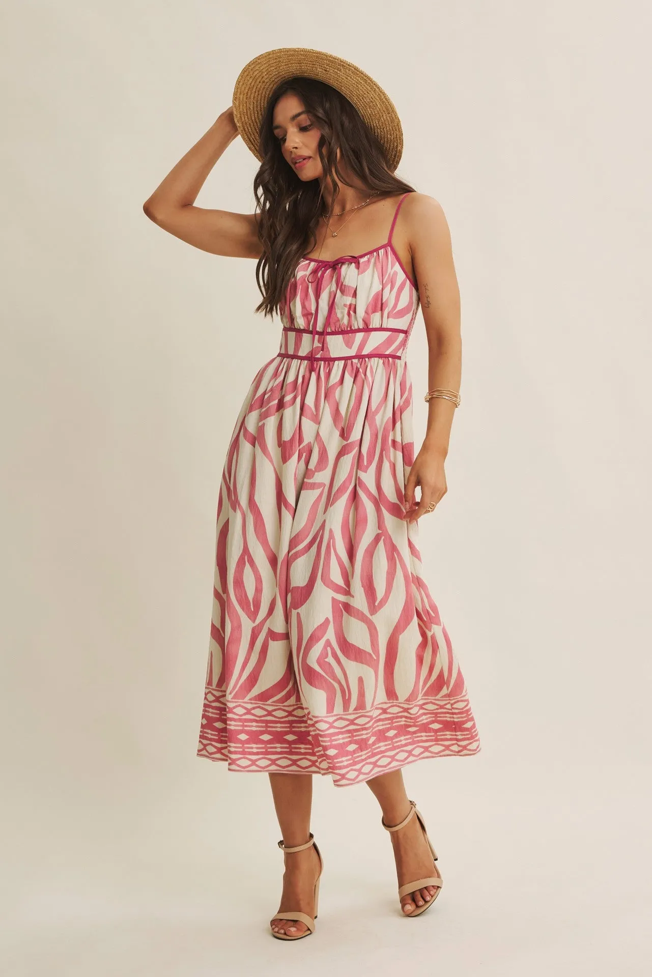 Pink Printed Front Tie Midi Dress sold by Pinkblush