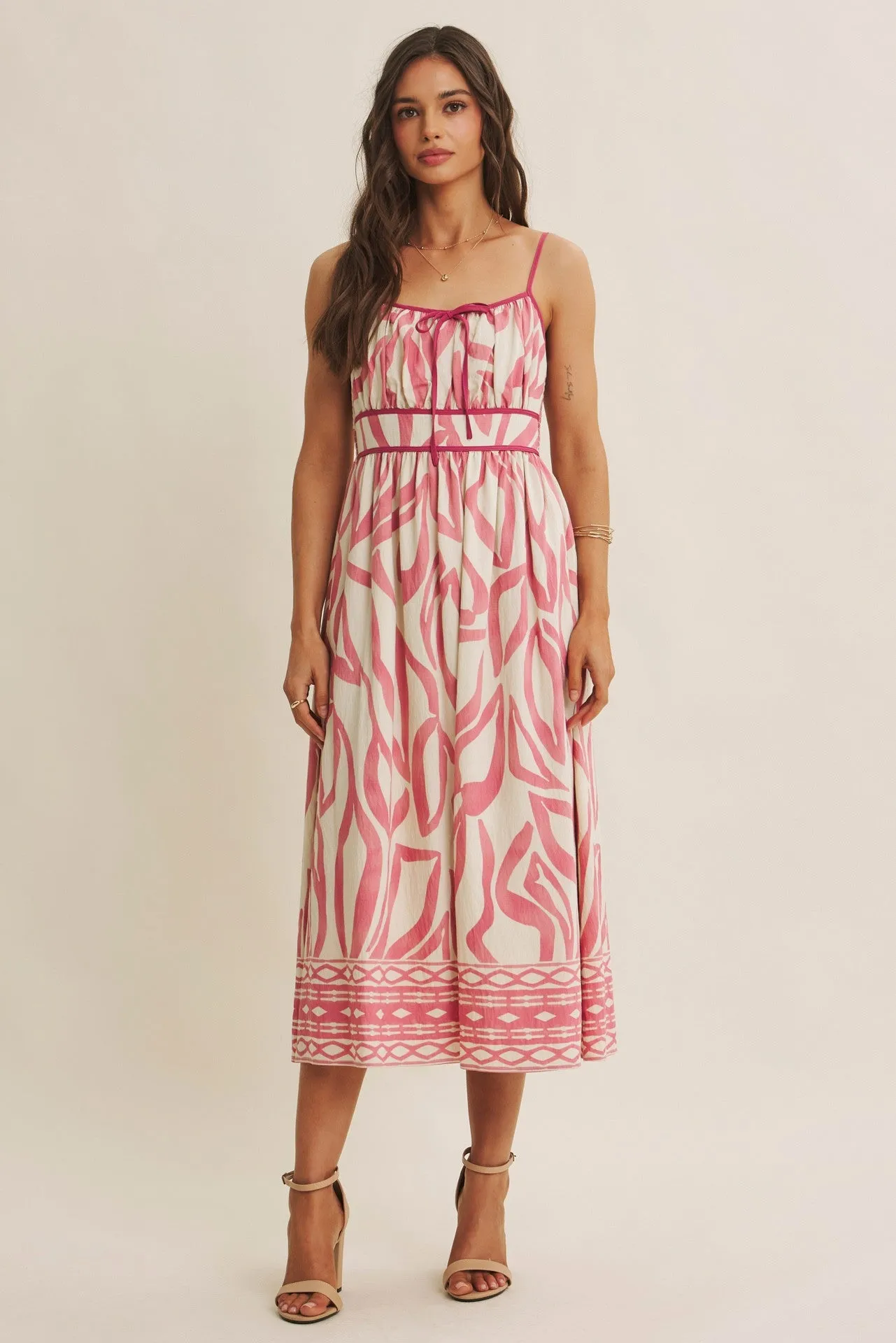 Pink Printed Front Tie Midi Dress sold by Pinkblush product image thumbnail 2