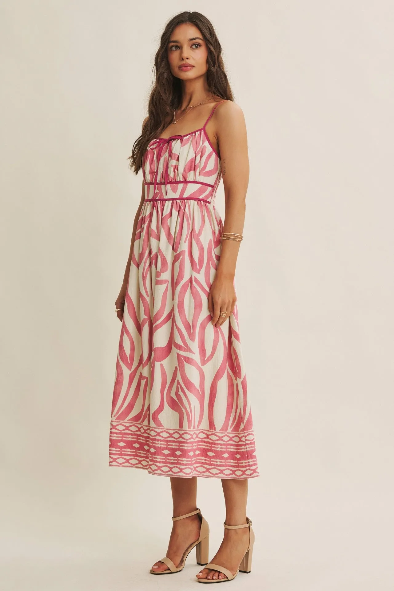 Pink Printed Front Tie Midi Dress sold by Pinkblush product image thumbnail 3