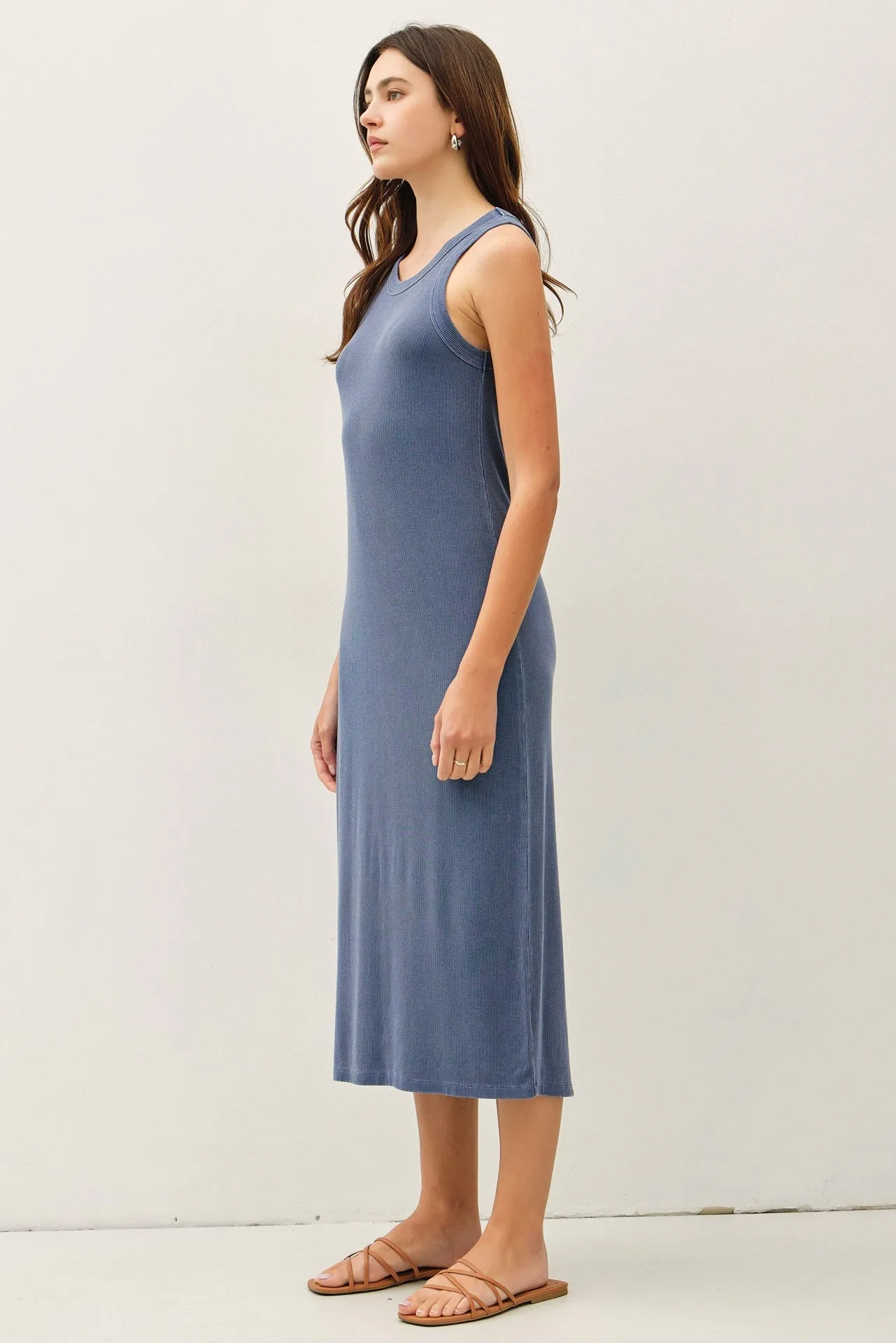 Dark Indigo Ribbed Midi Tank Dress sold by Pinkblush product image thumbnail 2