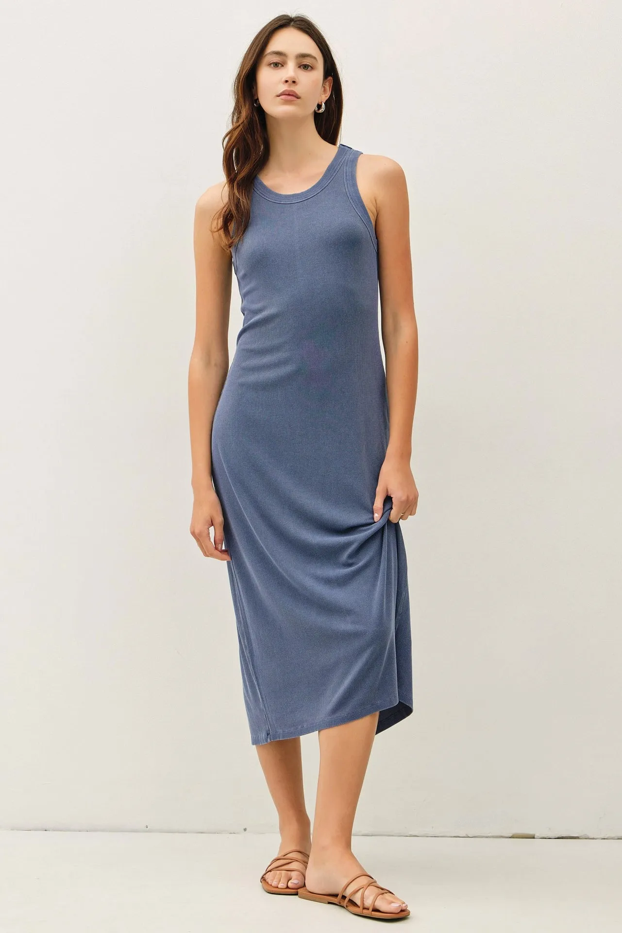 Dark Indigo Ribbed Midi Tank Dress sold by Pinkblush